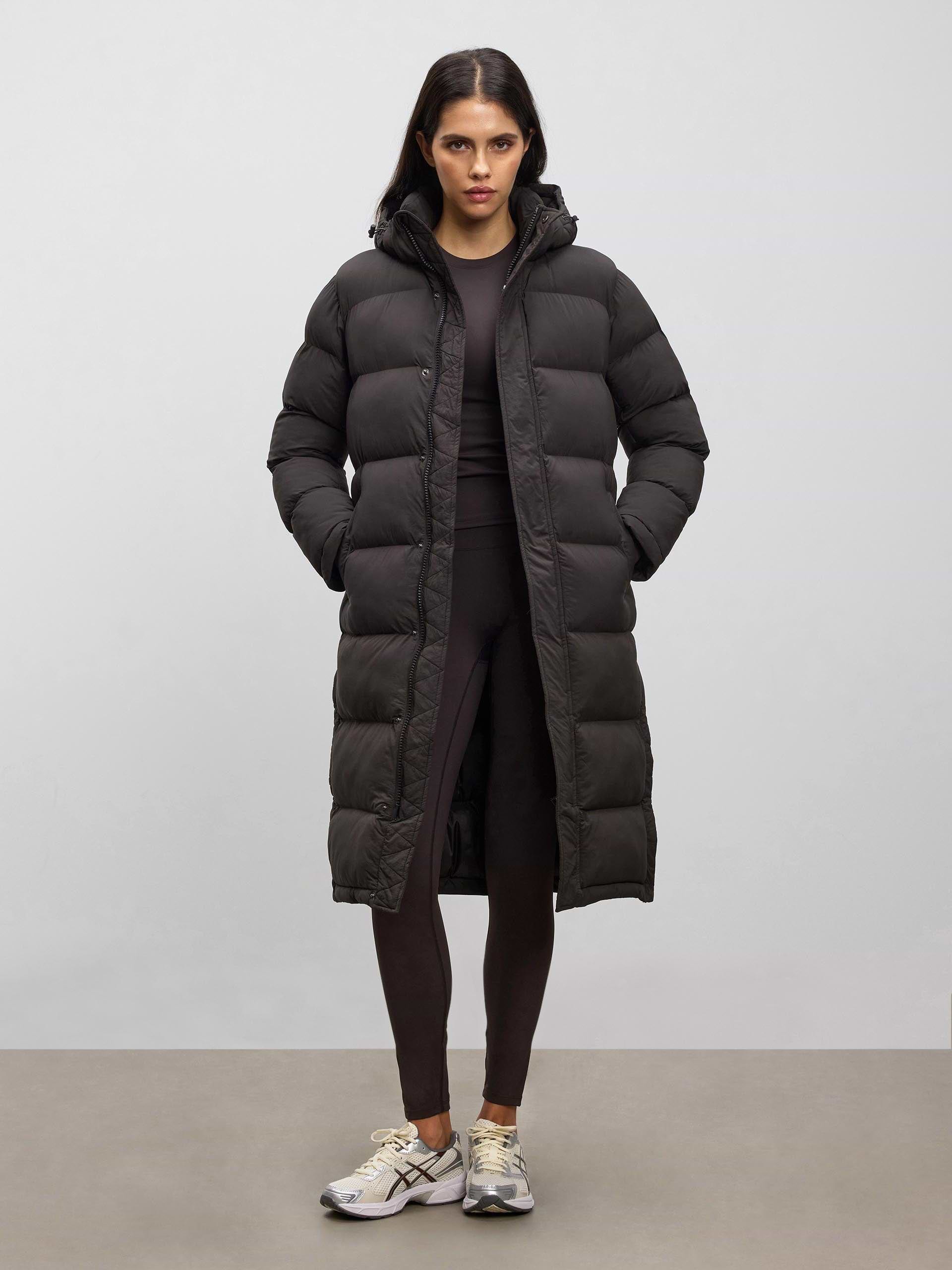 Womens Mid Length Puffer Jacket in Brown