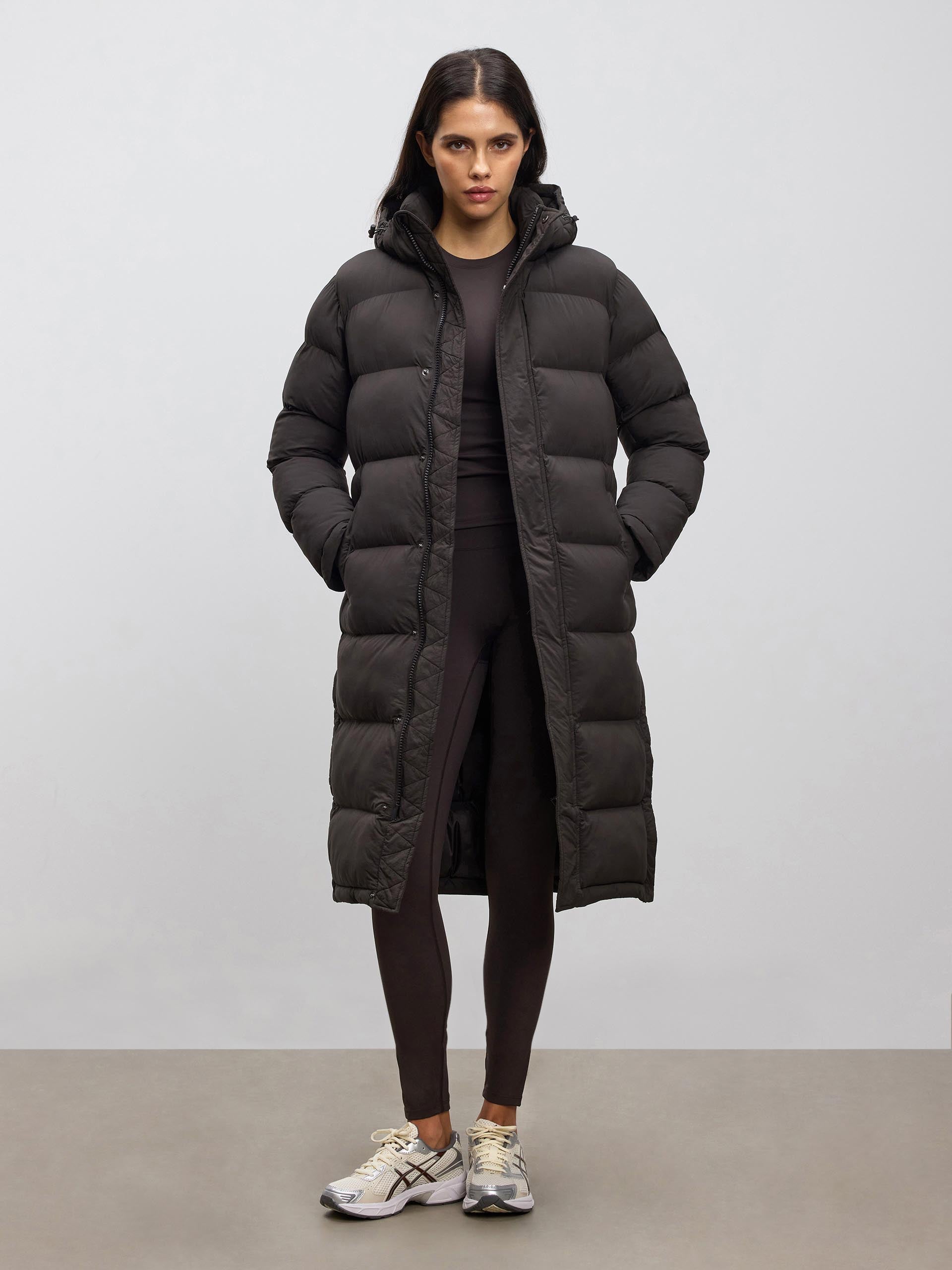 Womens Mid Length Puffer Jacket in Brown