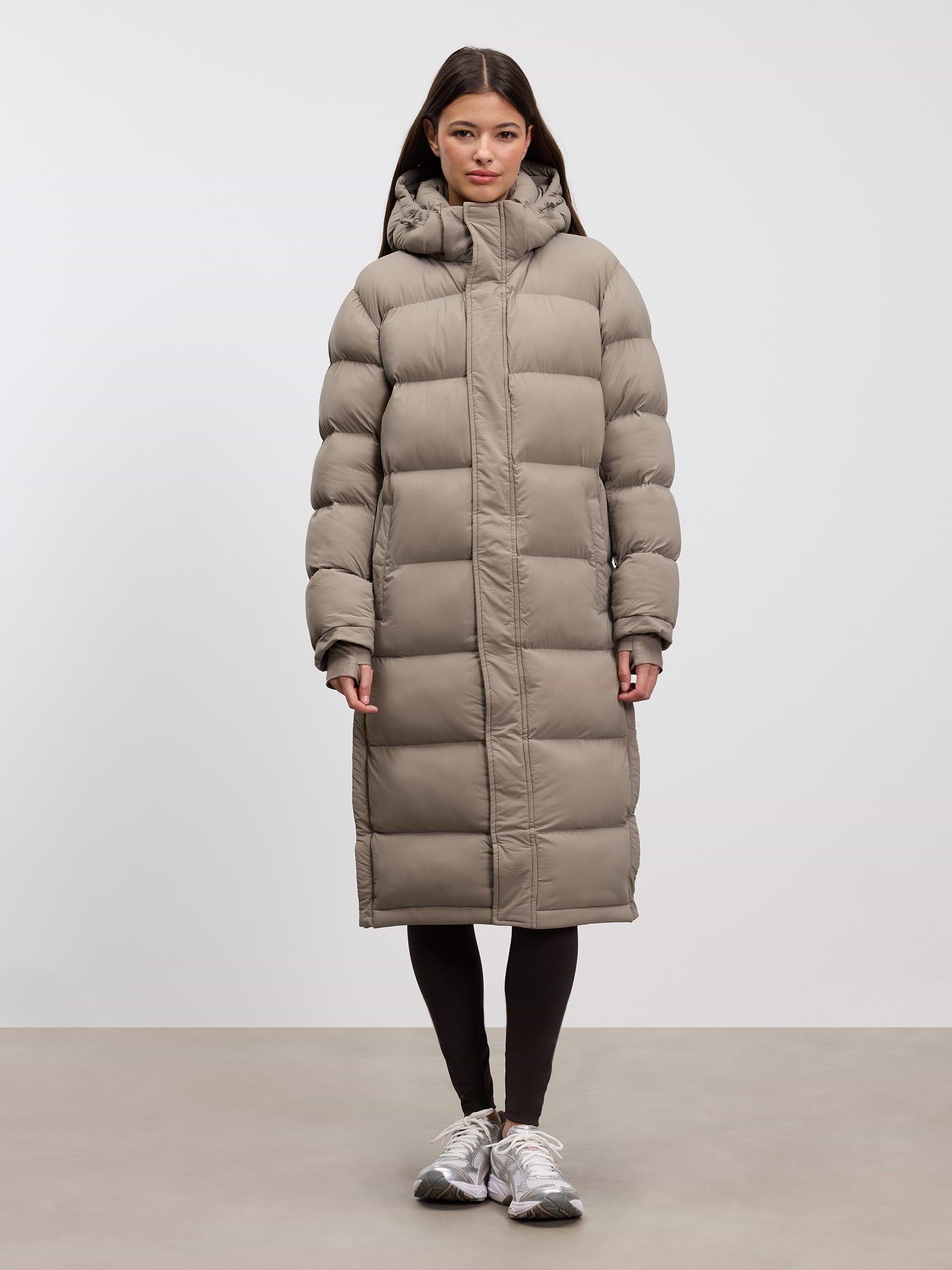 Womens Mid Length Puffer Jacket in Stone