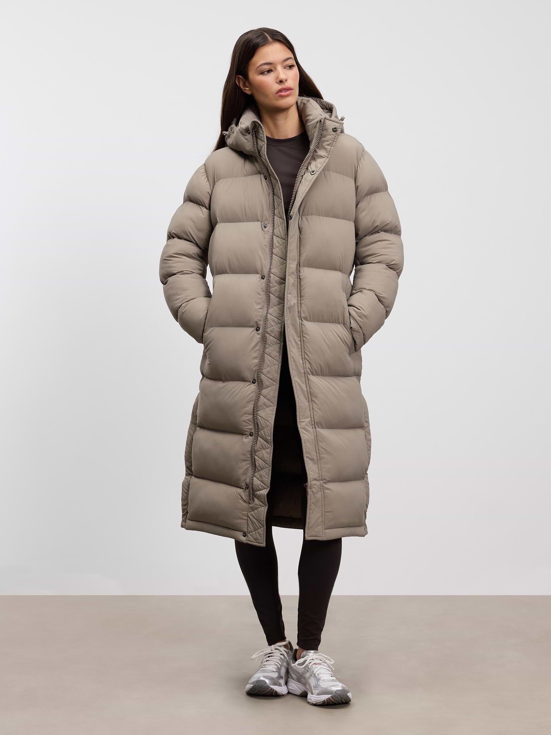 Womens Mid Length Puffer Jacket in Stone