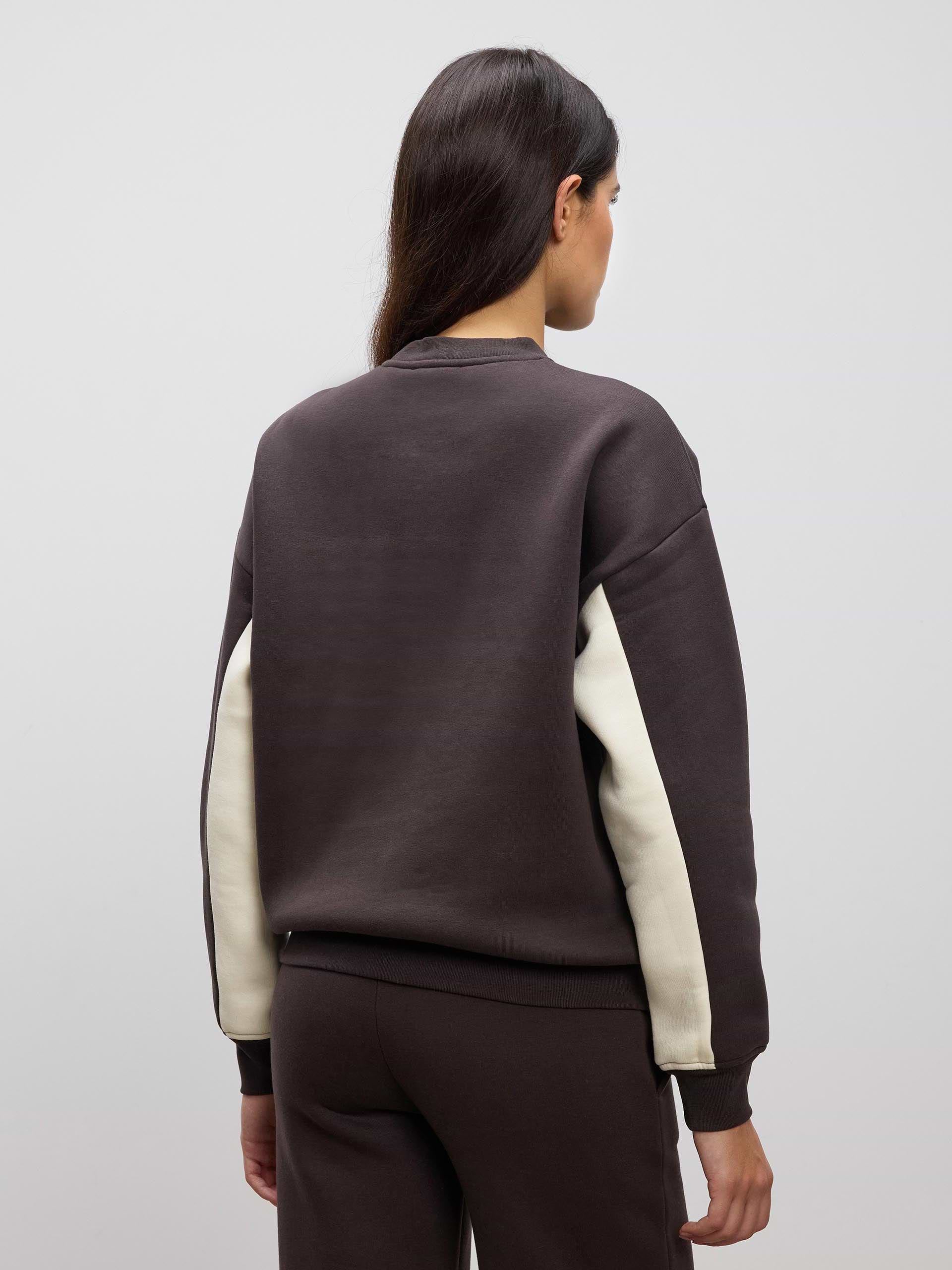 Womens Neoprene Colour Block Sweatshirt in Brown Ecru