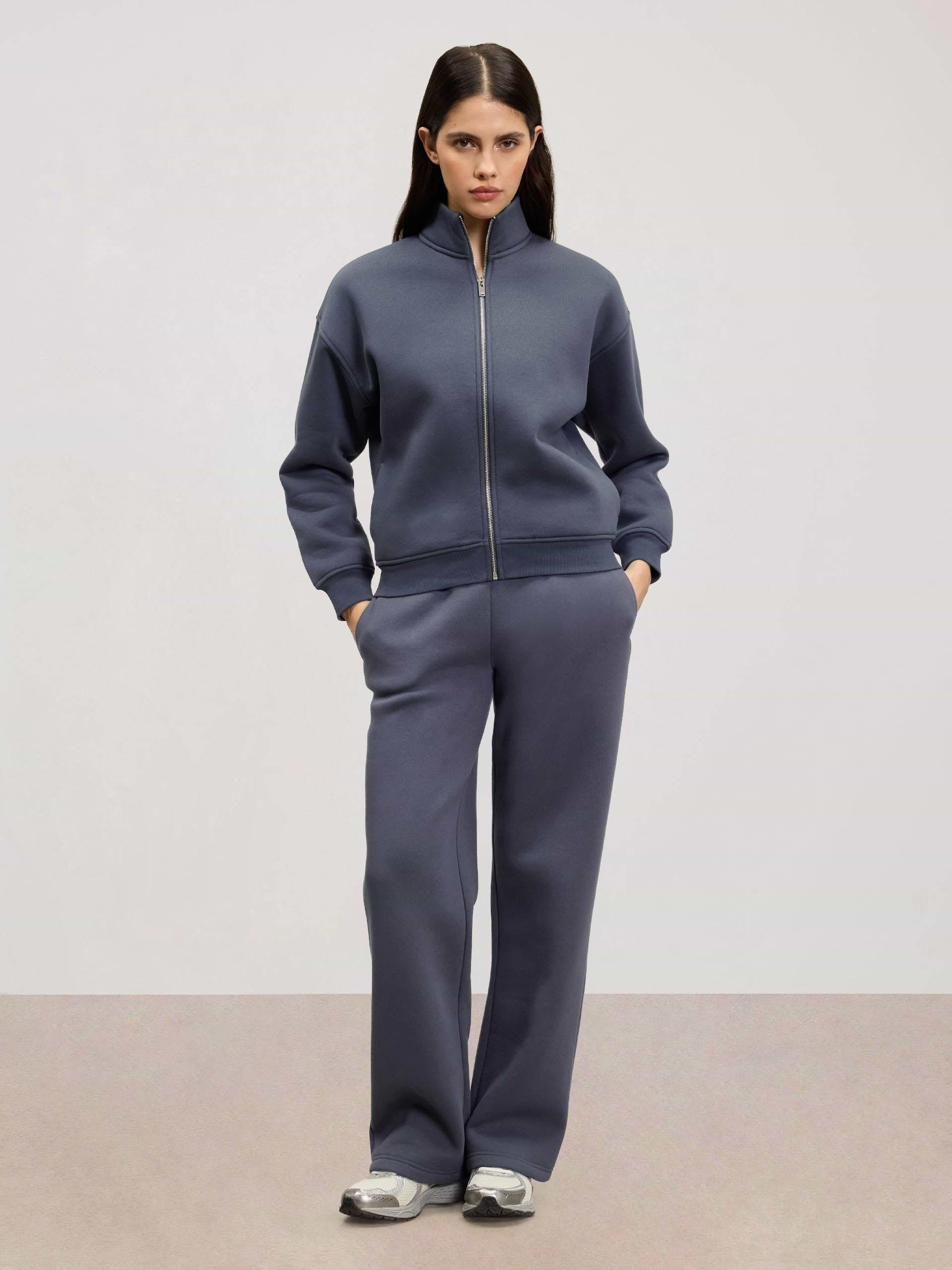 Womens Neoprene Funnel Neck Jacket in Slate Blue