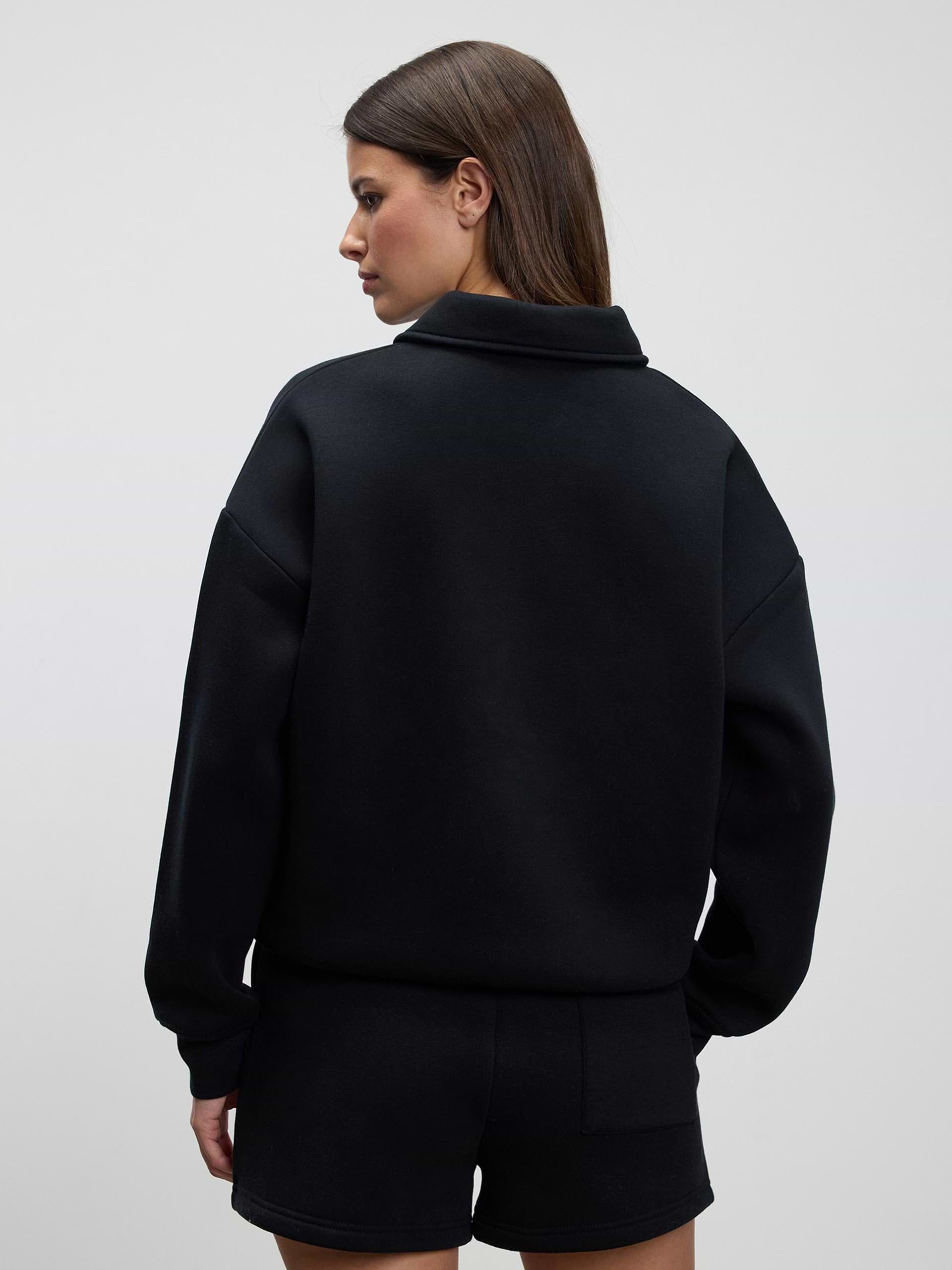 Womens Neoprene Long Sleeve Polo Shirt in Black