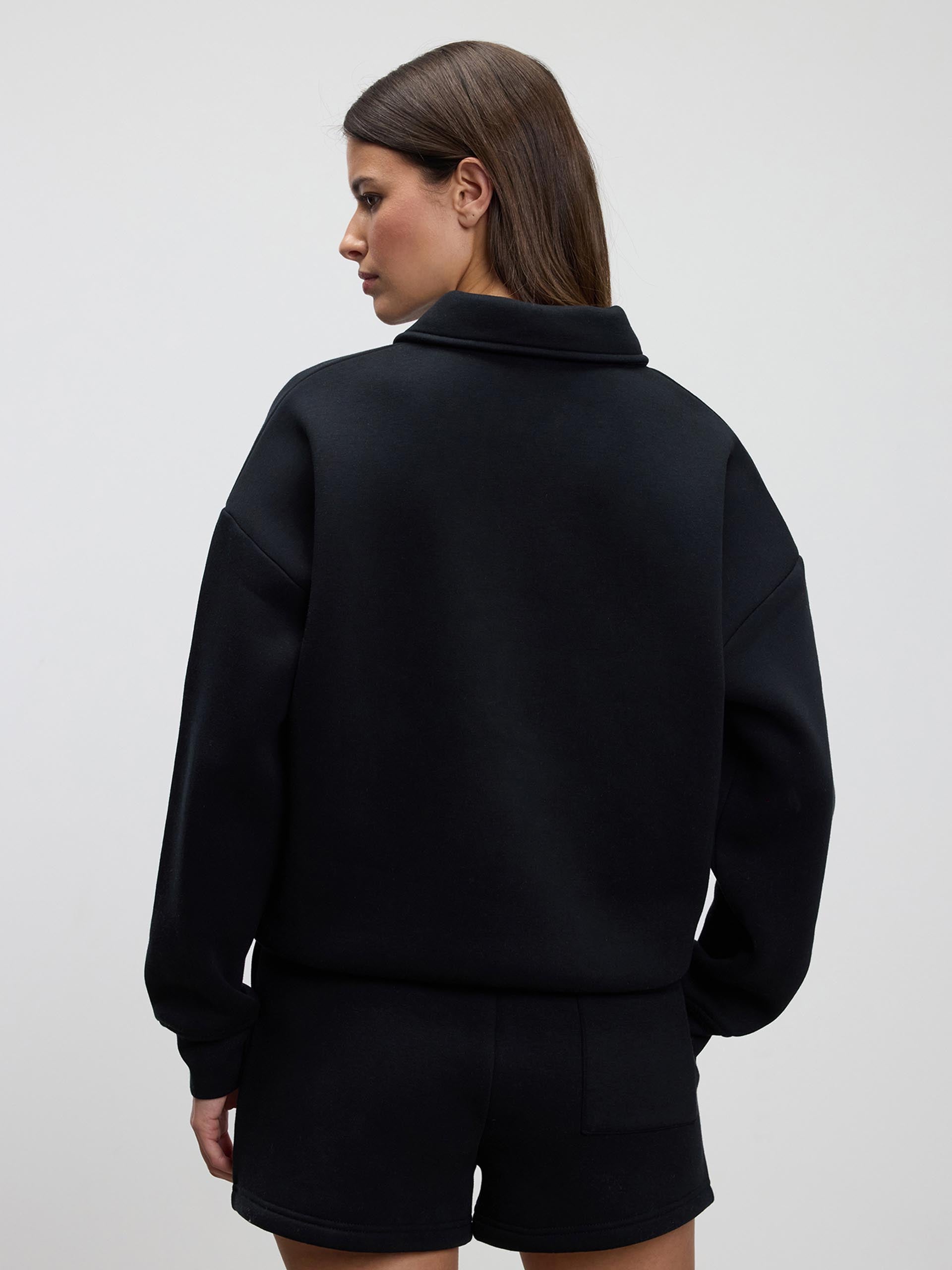 Womens Neoprene Long Sleeve Polo Shirt in Black