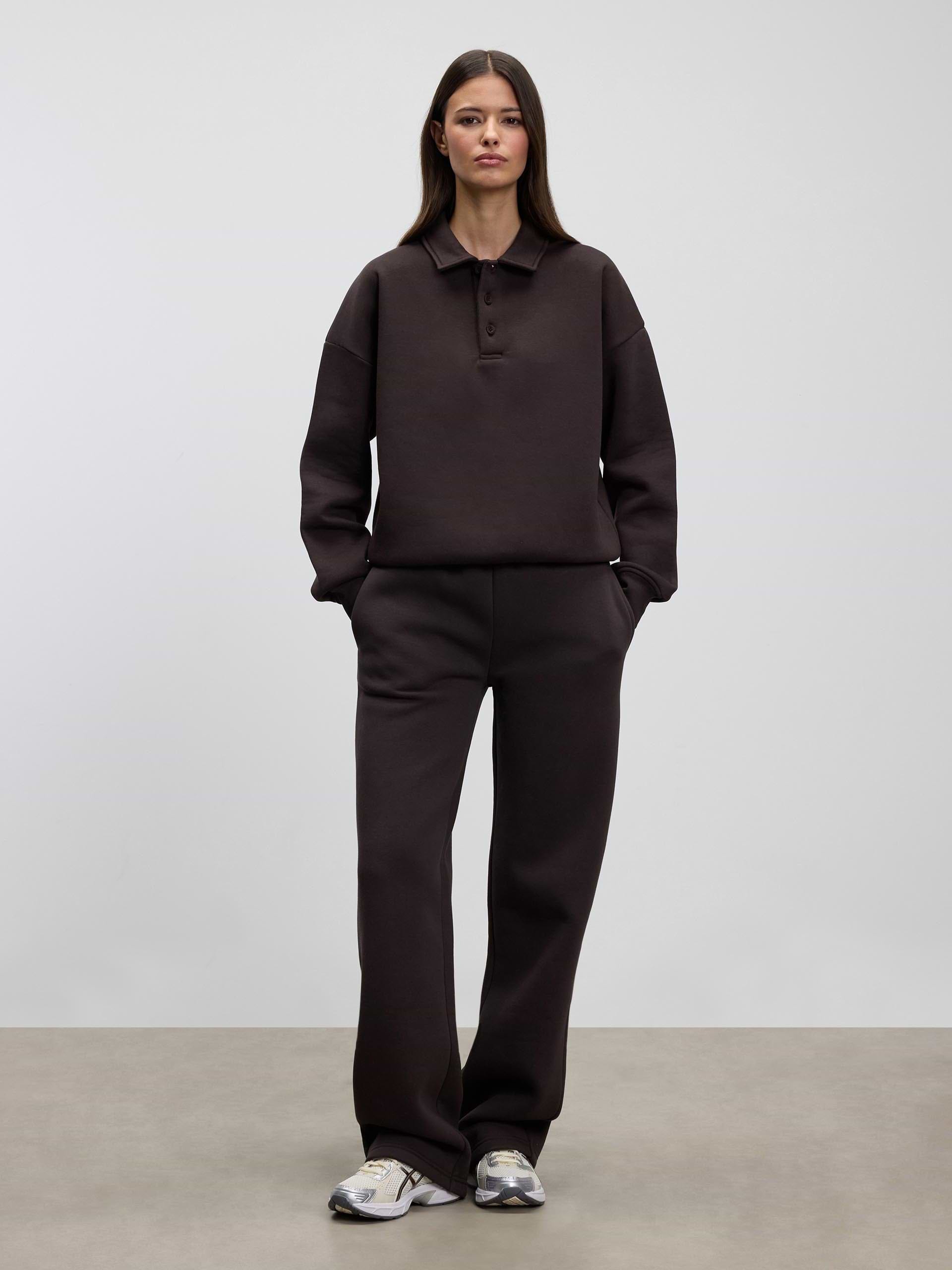 Womens Neoprene Long Sleeve Polo Shirt in Brown