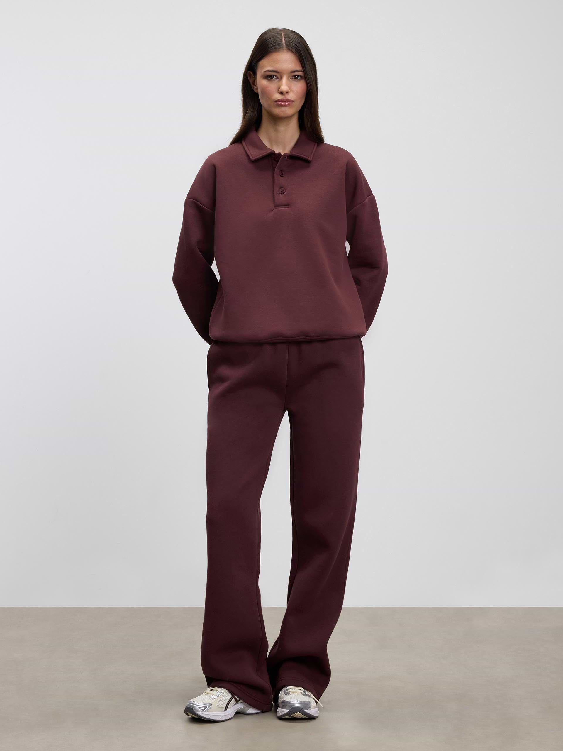 Womens Neoprene Long Sleeve Polo Shirt in Burgundy