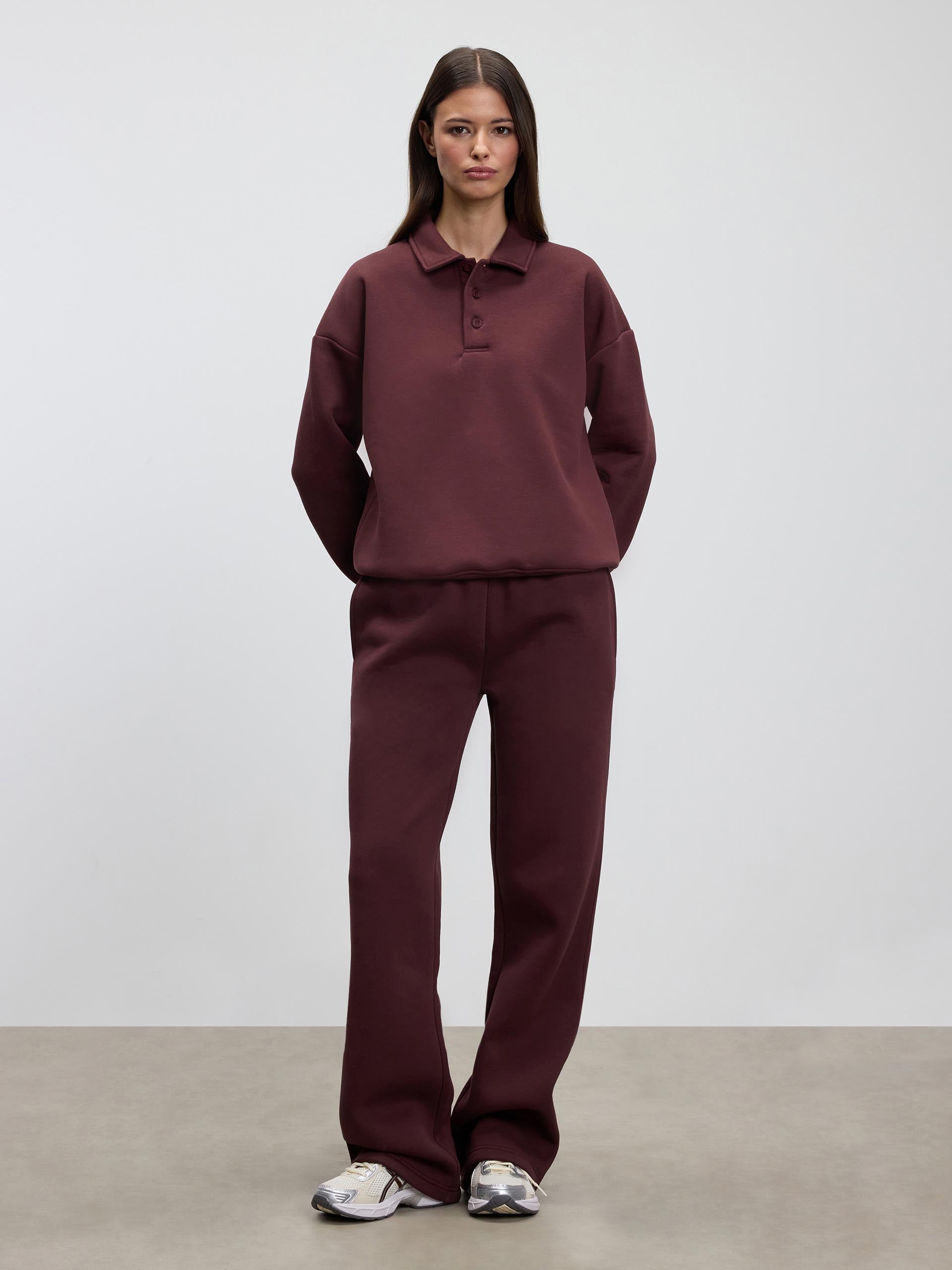 Womens Neoprene Long Sleeve Polo Shirt in Burgundy
