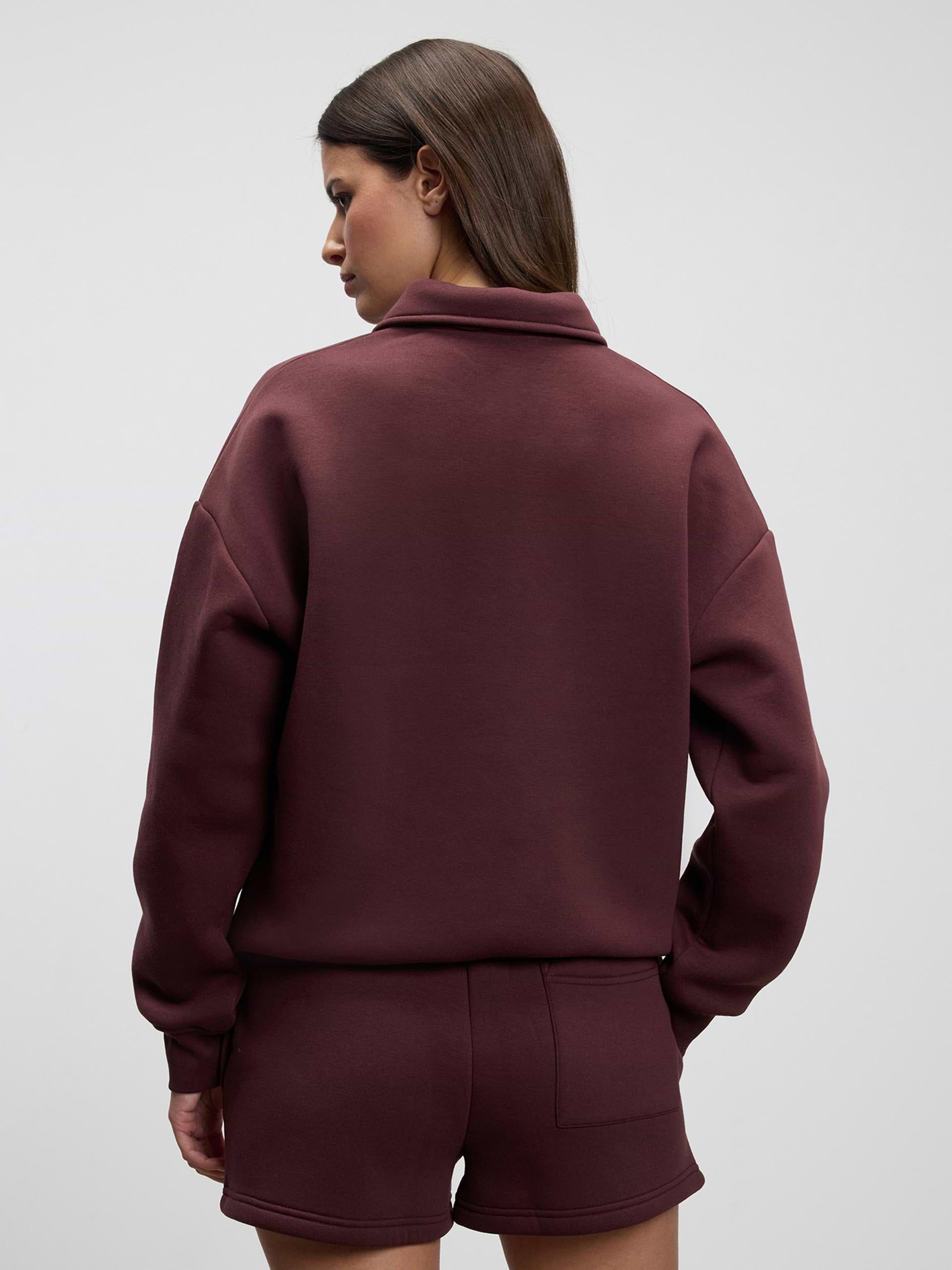 Womens Neoprene Long Sleeve Polo Shirt in Burgundy