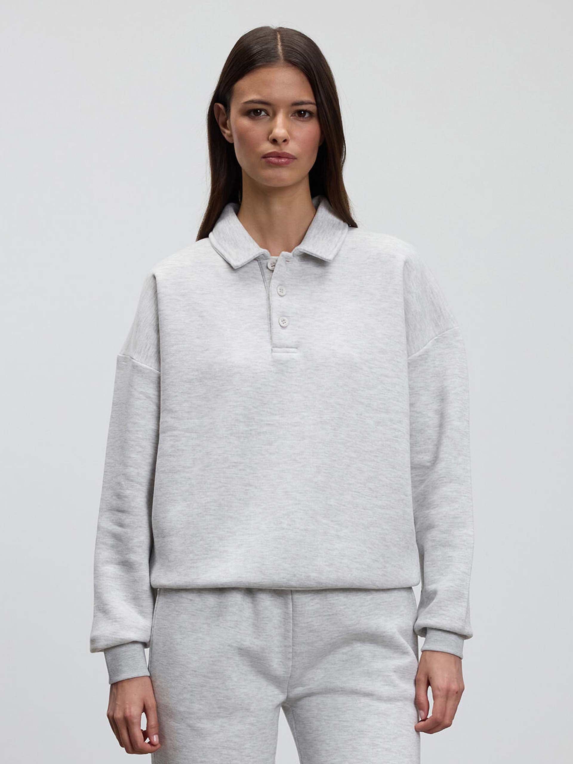 Womens Neoprene Long Sleeve Polo Shirt in Marl Grey