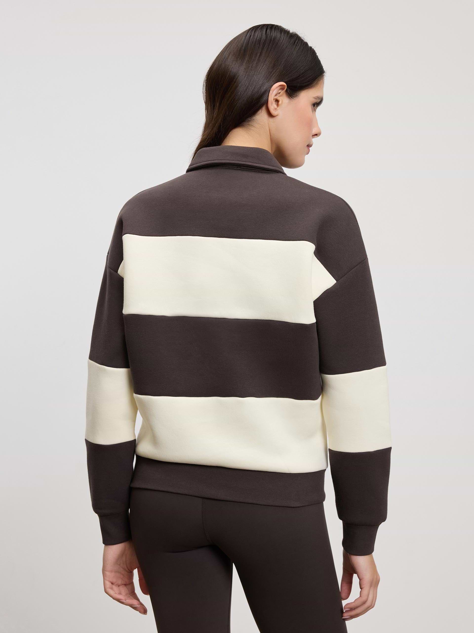 Womens Neoprene Relaxed Rugby Polo Shirt in Brown Ecru