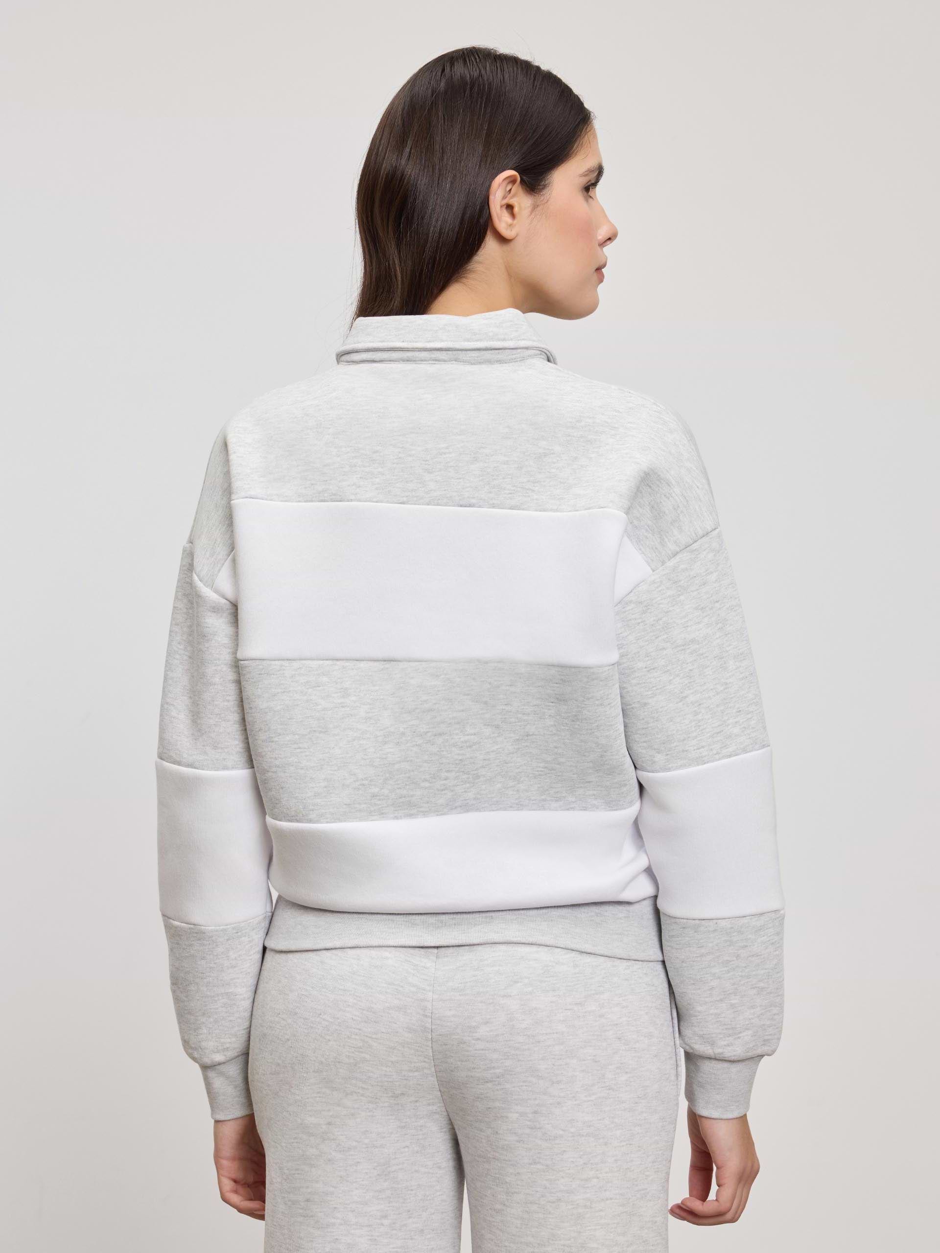 Womens Neoprene Relaxed Rugby Polo Shirt in Marl Grey White