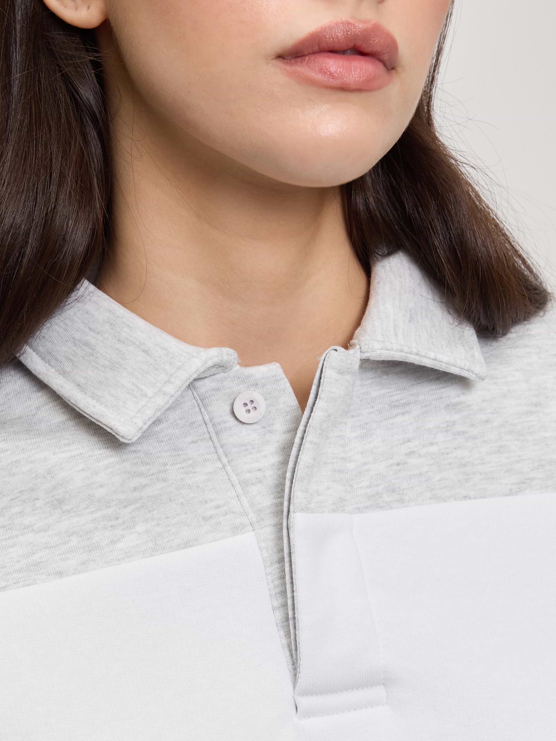 Womens Neoprene Relaxed Rugby Polo Shirt in Marl Grey White