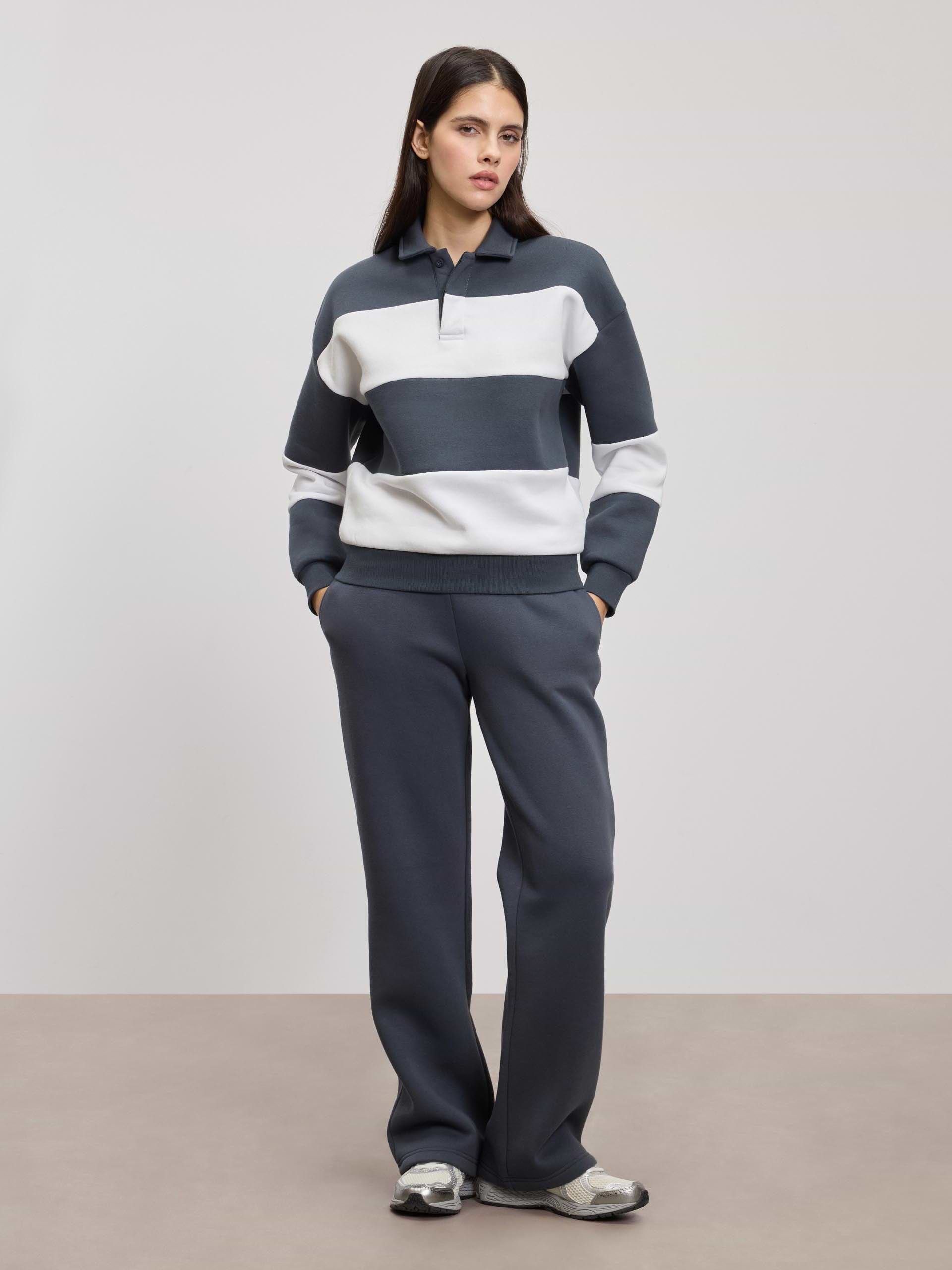 Womens Neoprene Relaxed Rugby Polo Shirt in Slate Blue White