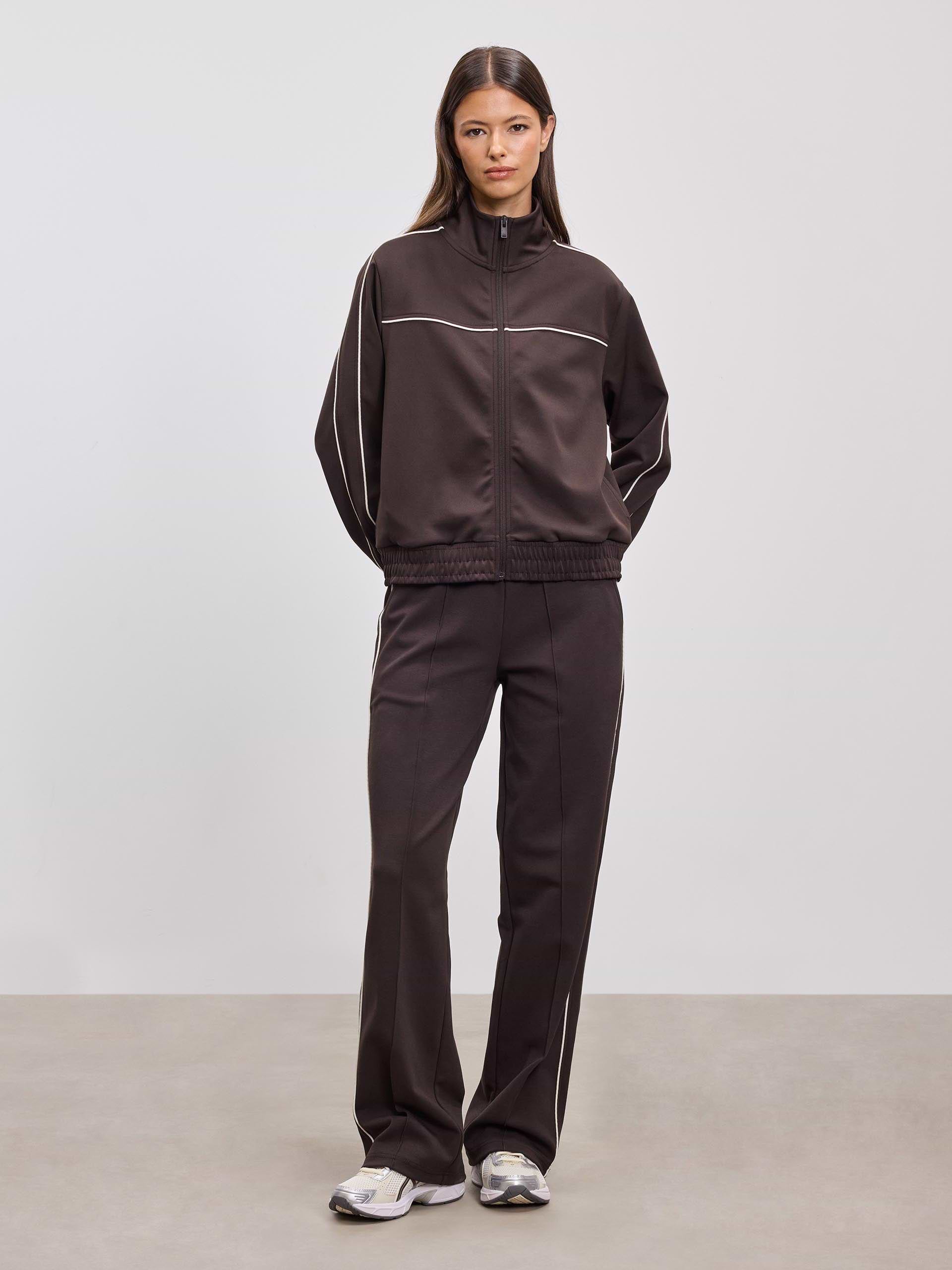 Womens Piping Track Jacket in Brown