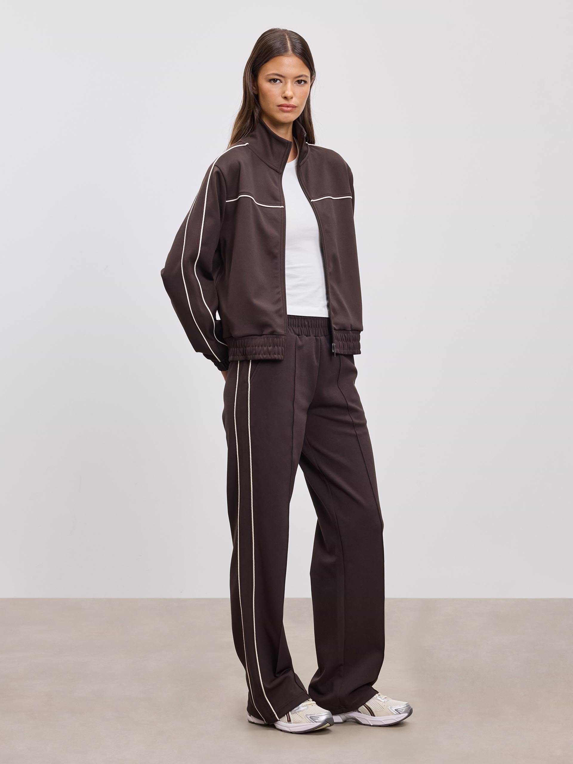 Womens Piping Track Jacket in Brown