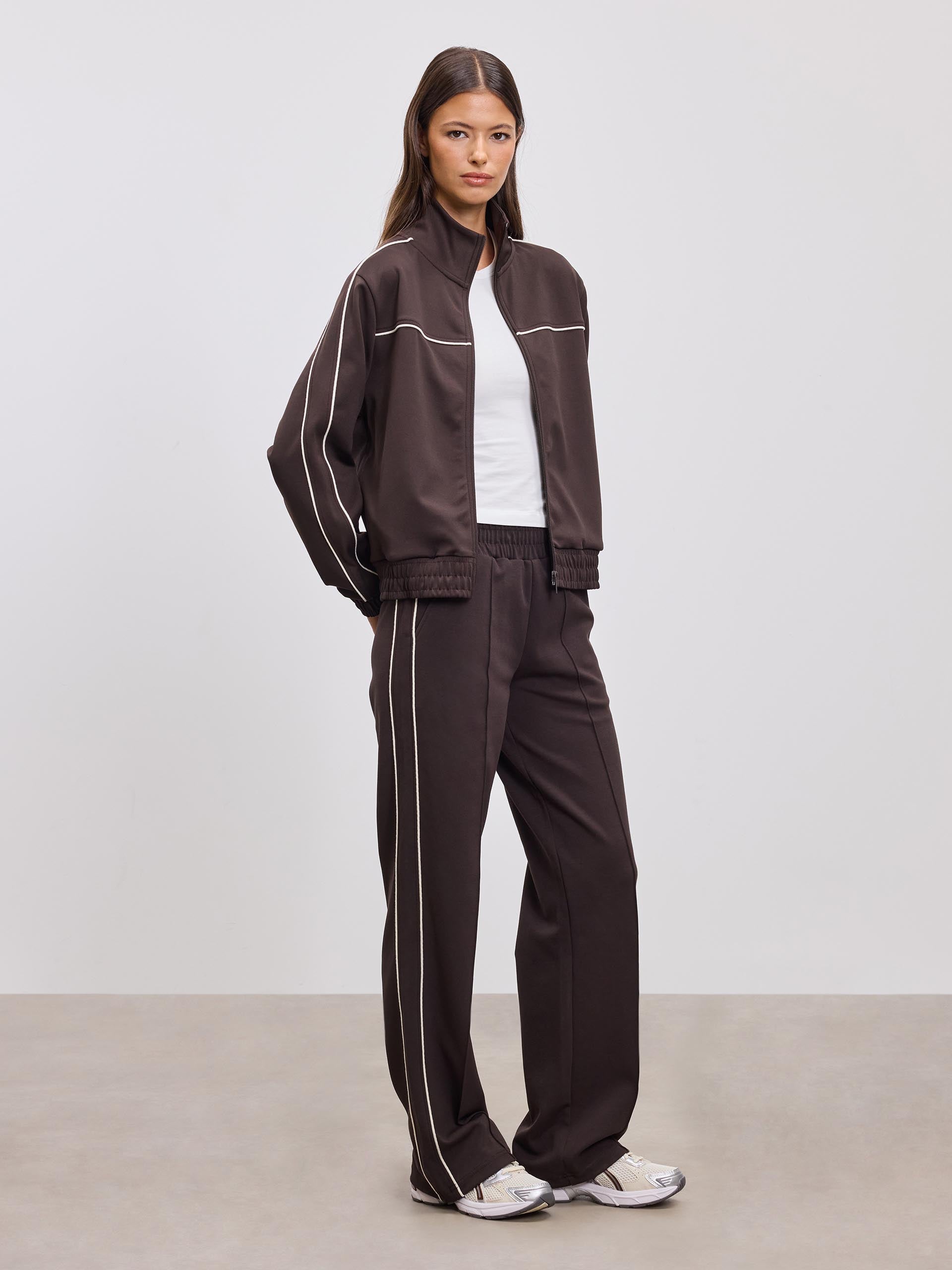 Womens Piping Track Jacket in Brown