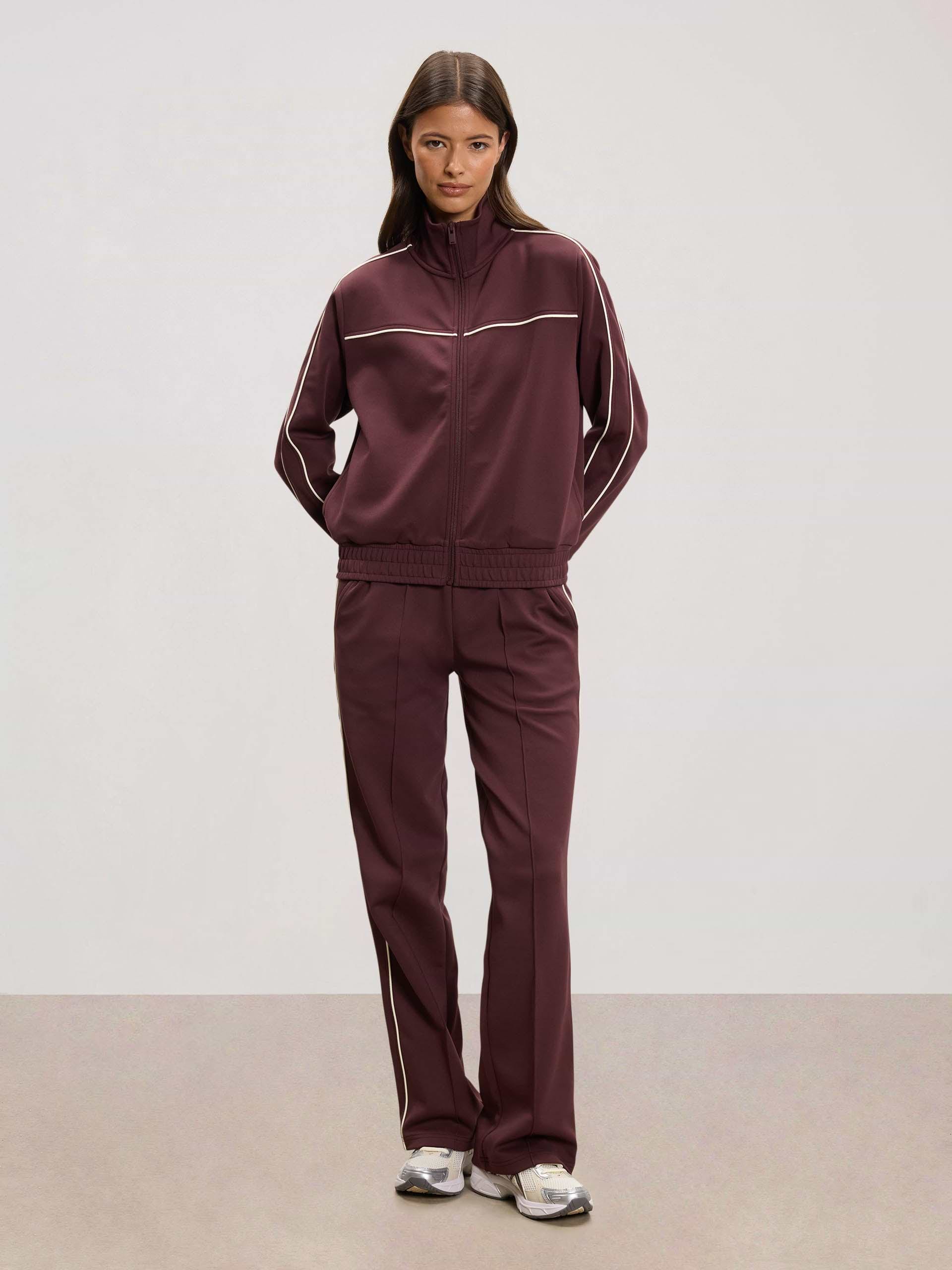 Womens Piping Track Jacket in Burgundy