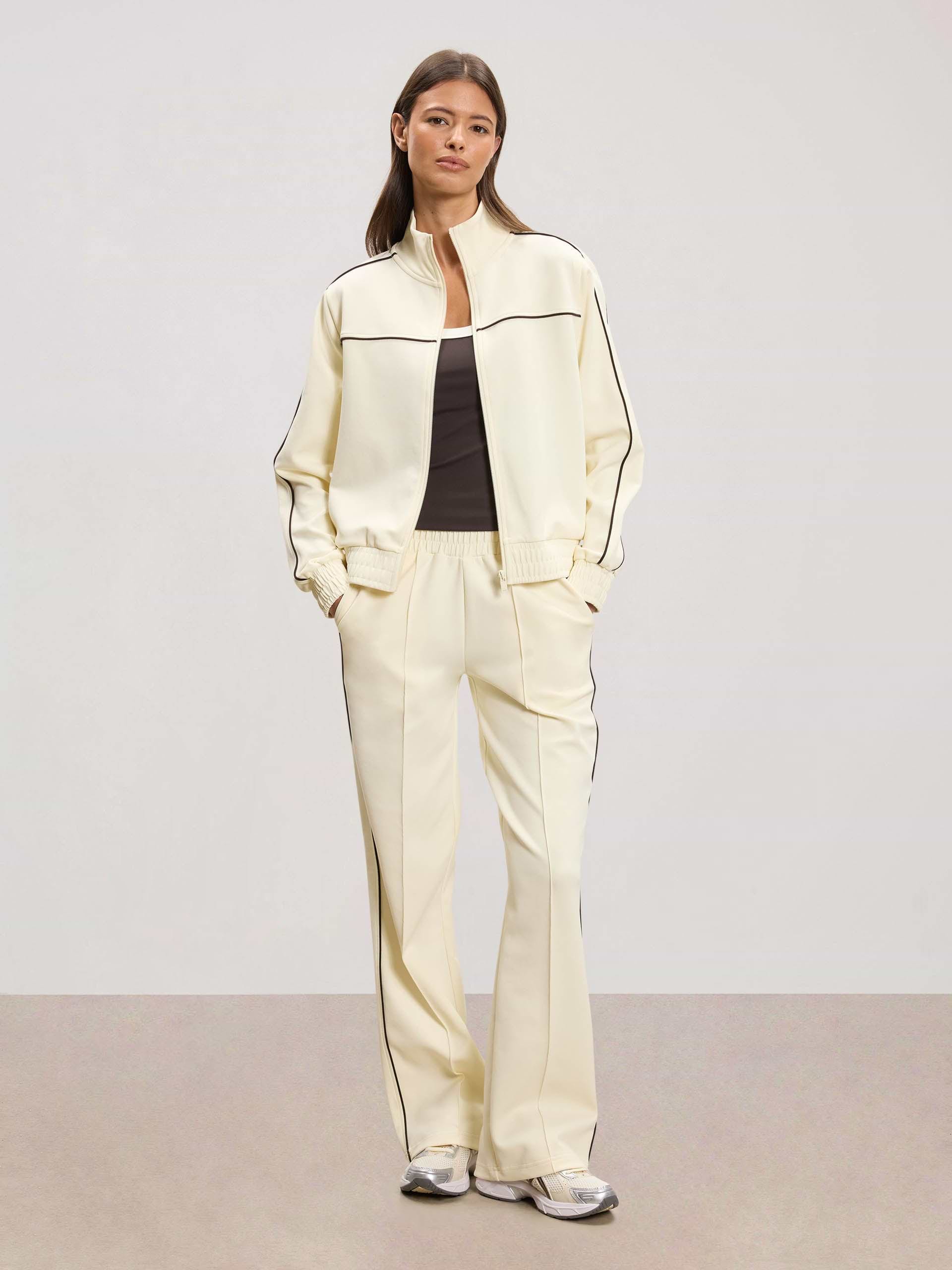 Womens Piping Track Jacket in Ecru