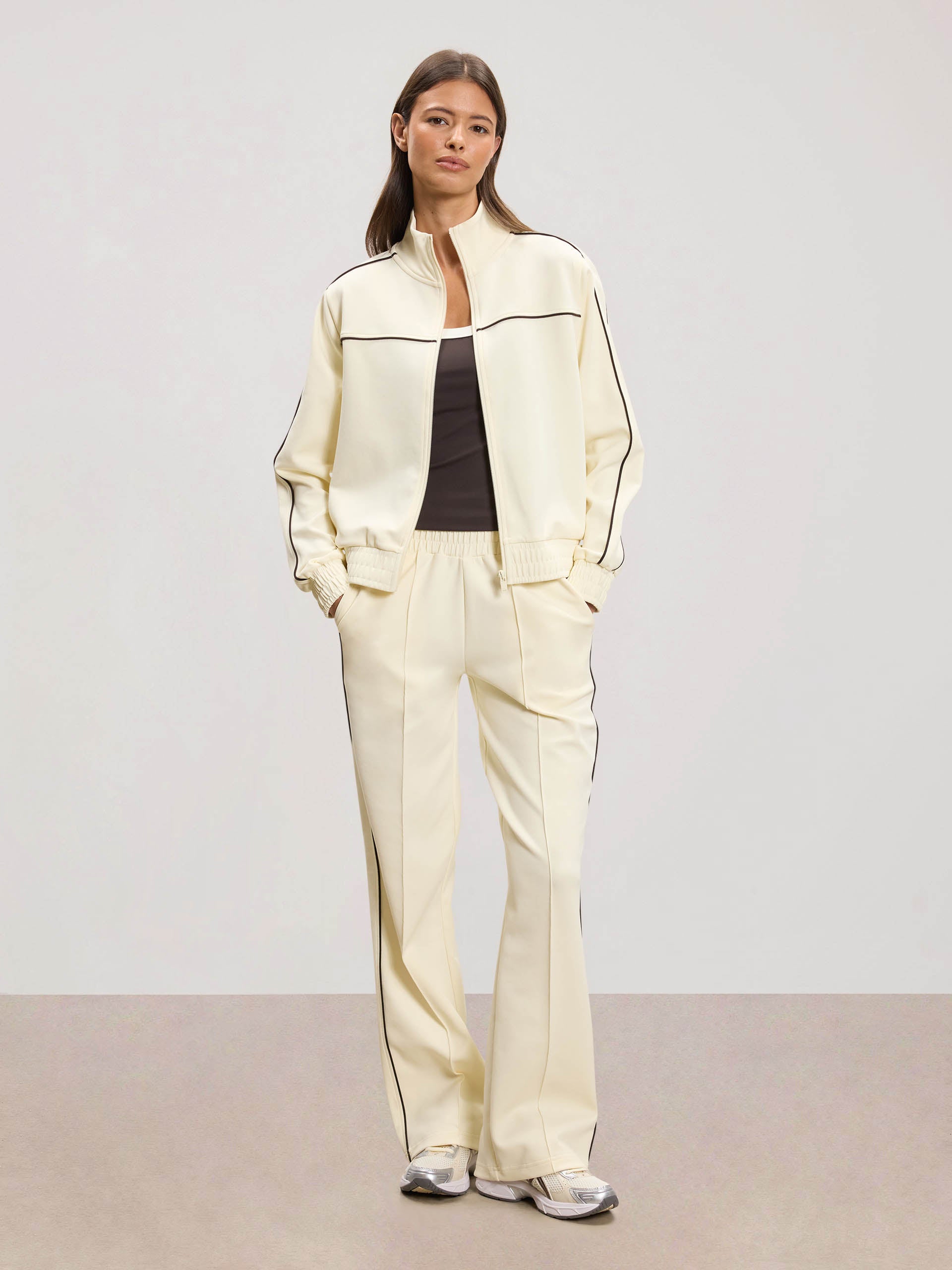 Womens Piping Track Jacket in Ecru