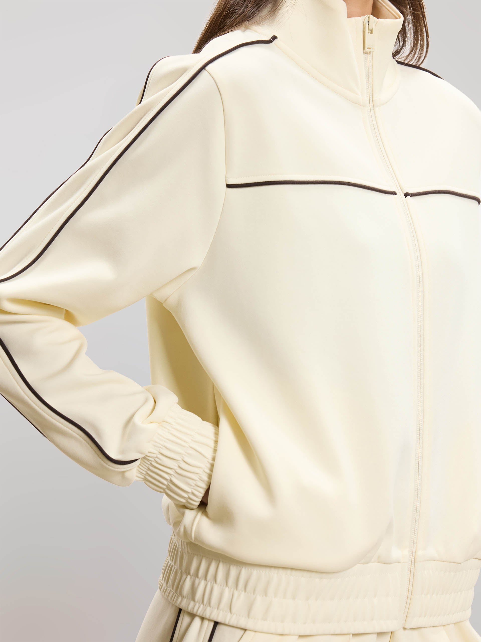 Womens Piping Track Jacket in Ecru