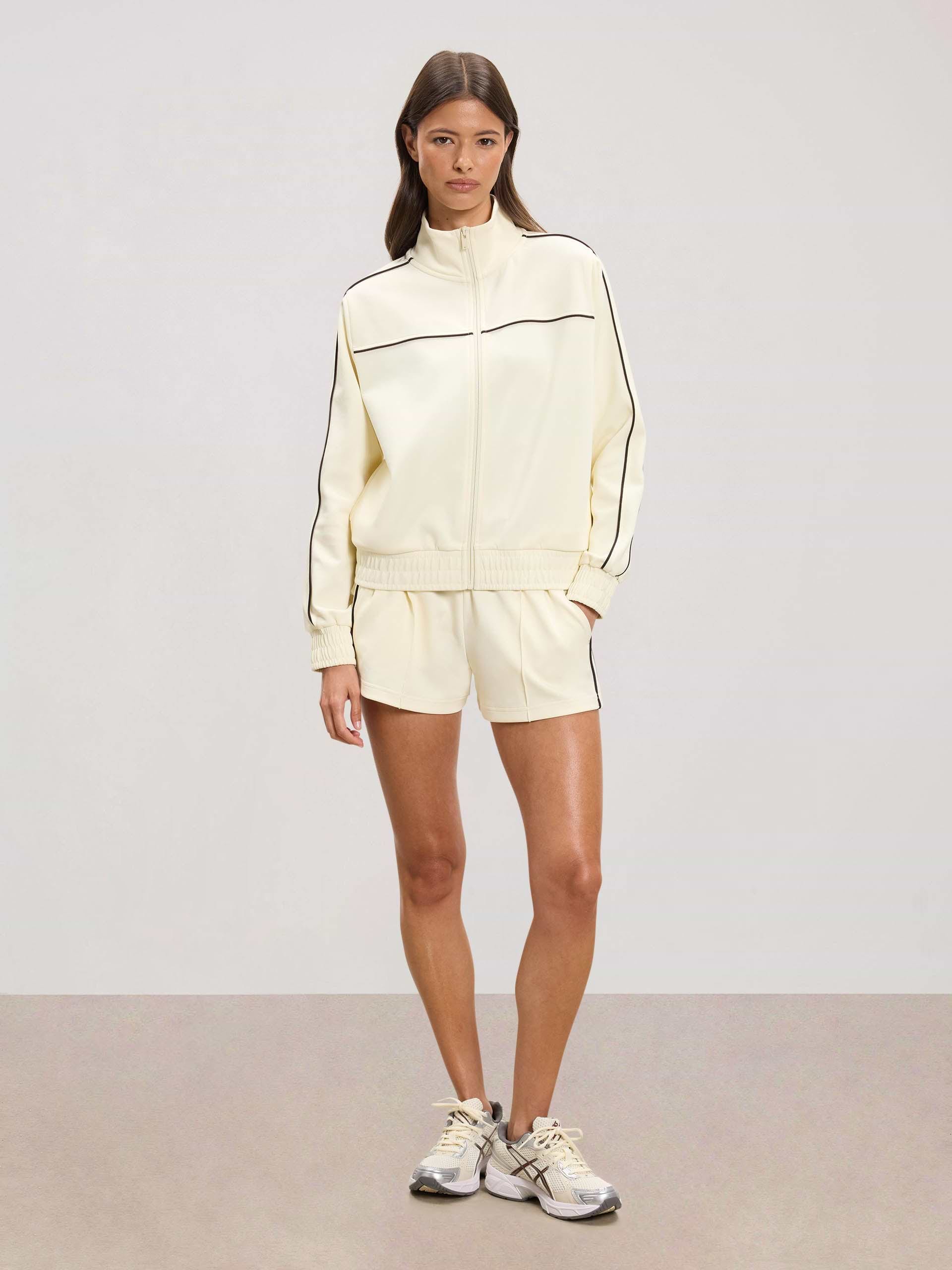 Womens Piping Track Jacket in Ecru