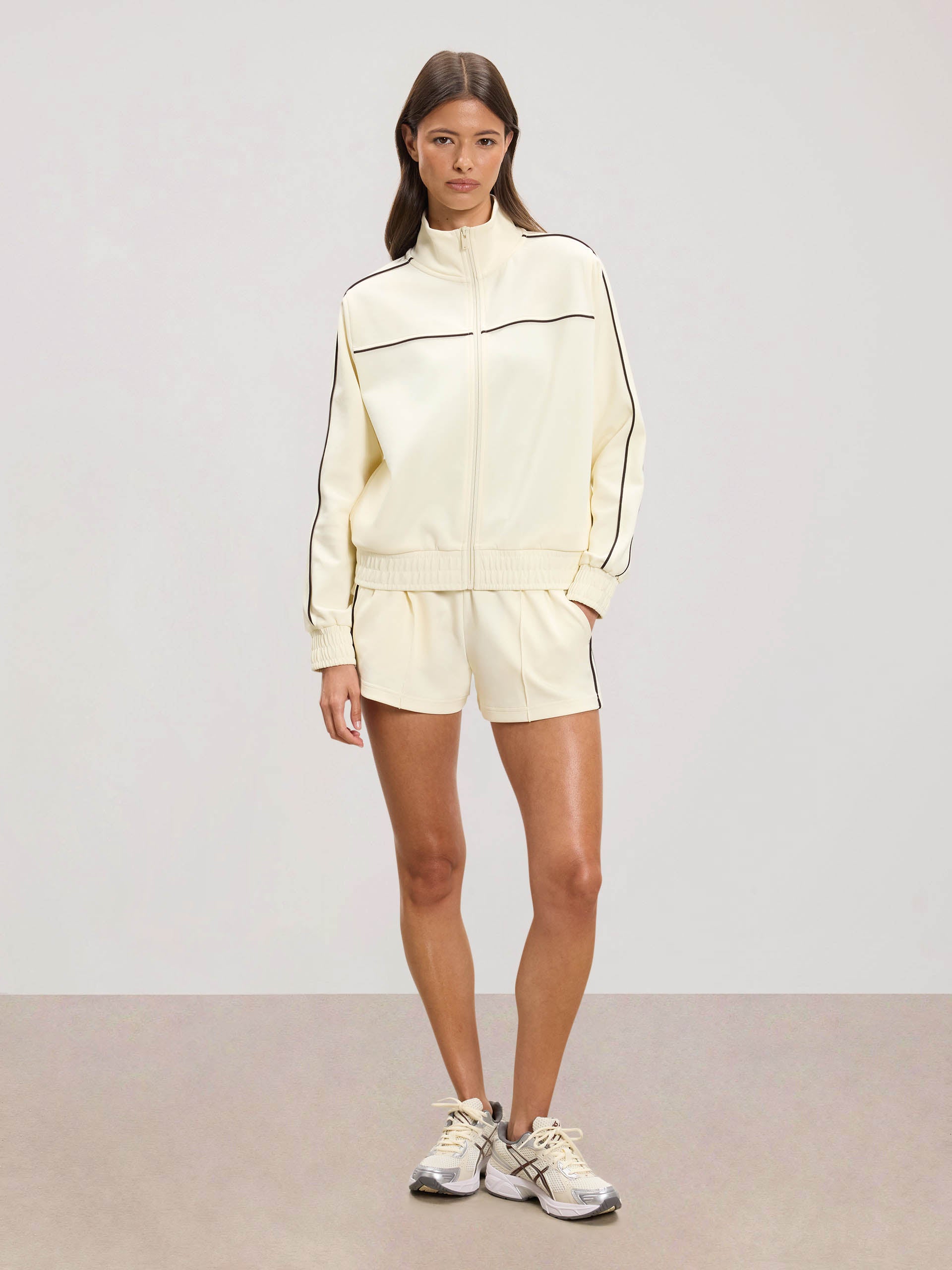 Womens Piping Track Jacket in Ecru