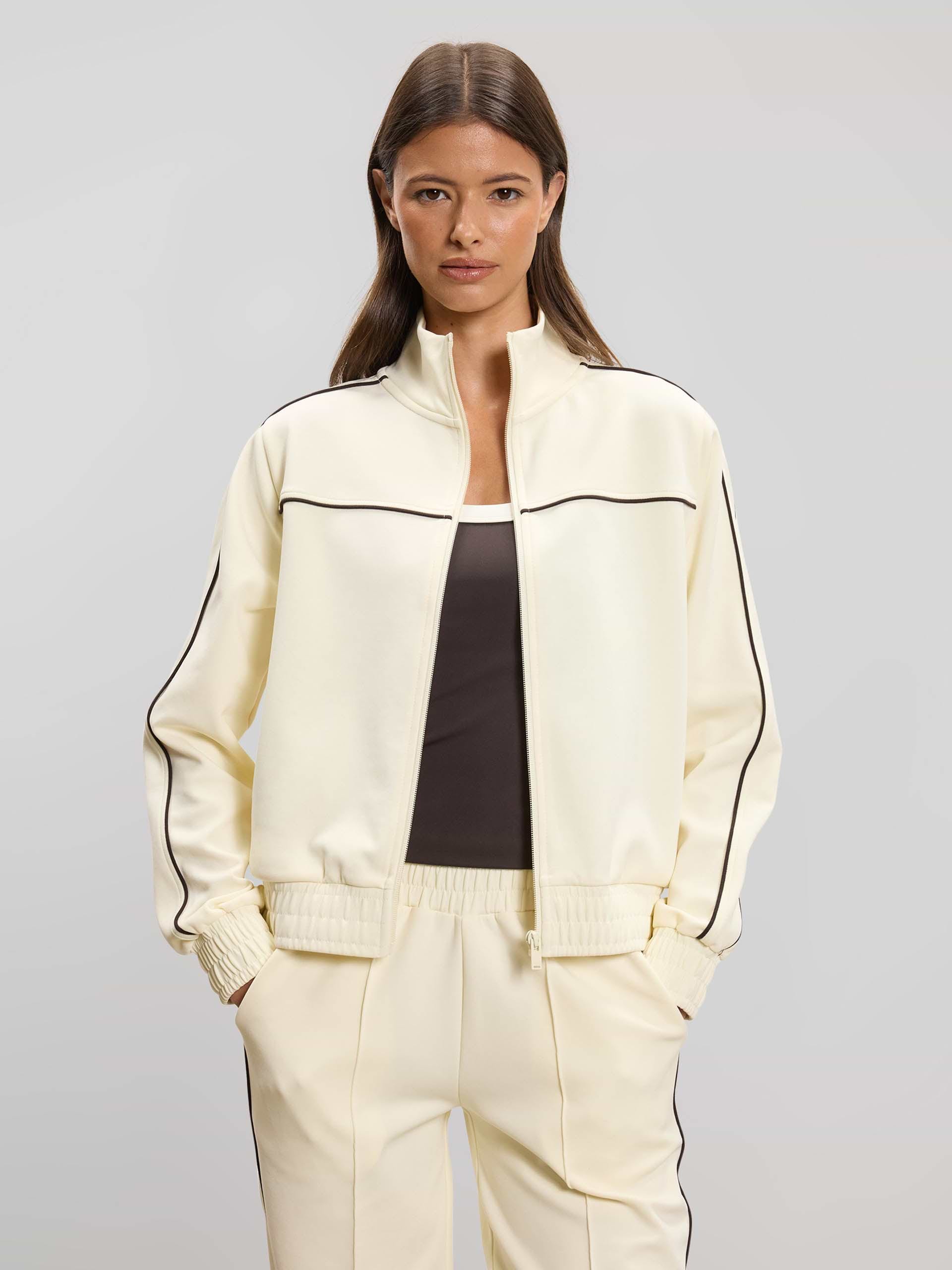 Womens Piping Track Jacket in Ecru