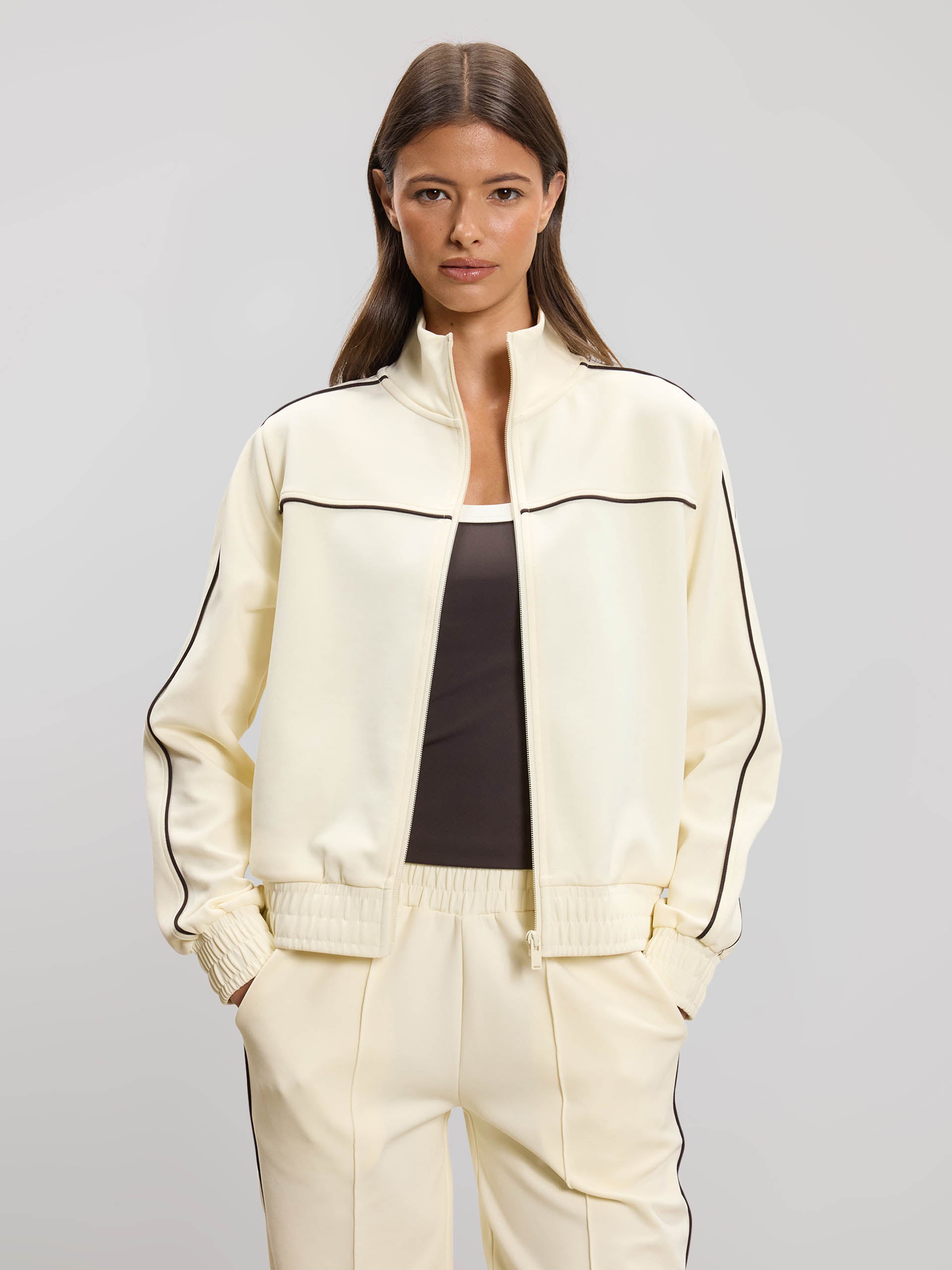 Womens Piping Track Jacket in Ecru