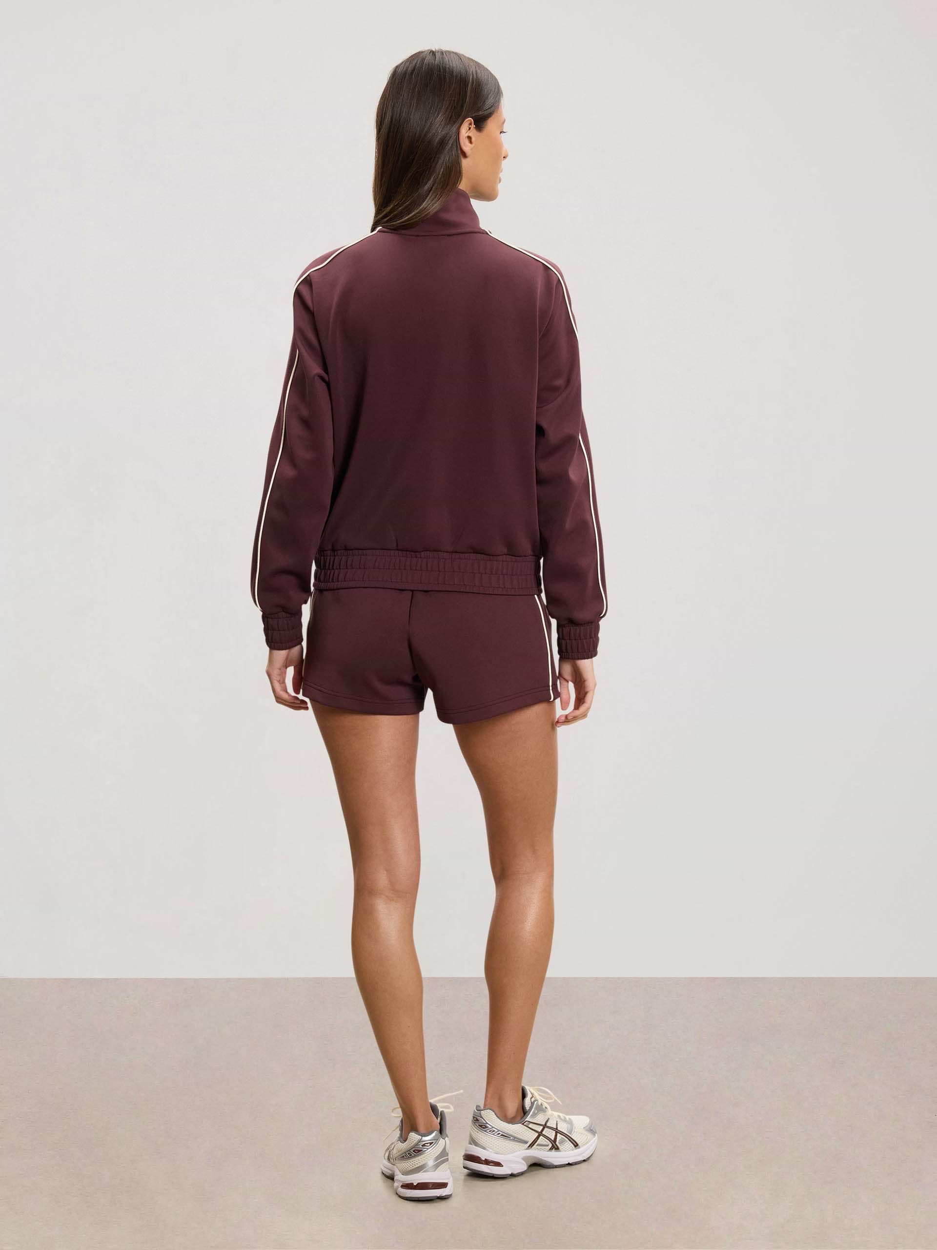 Womens Piping Track Short in Burgundy