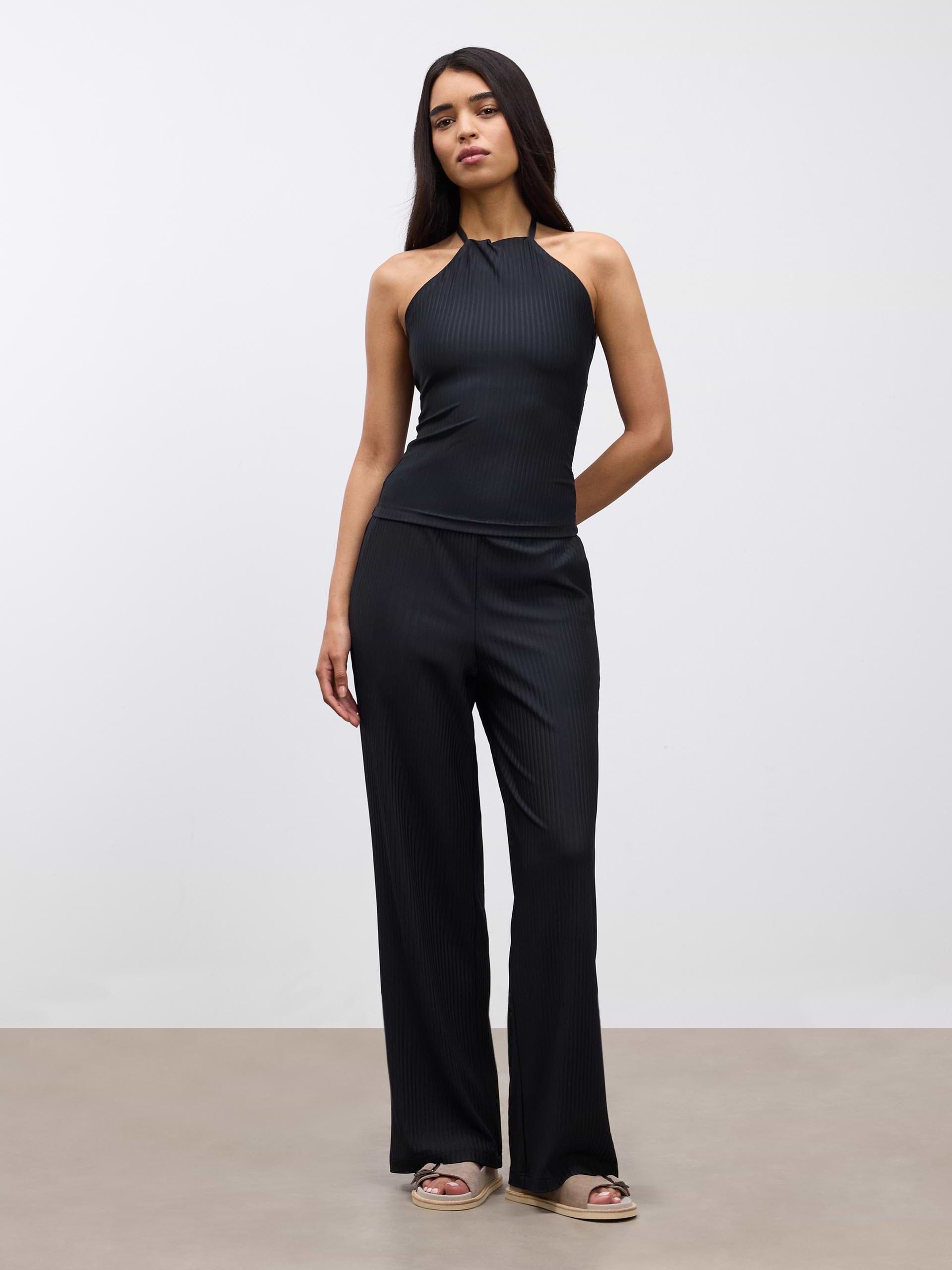 Womens Pleated Halter Top in Black