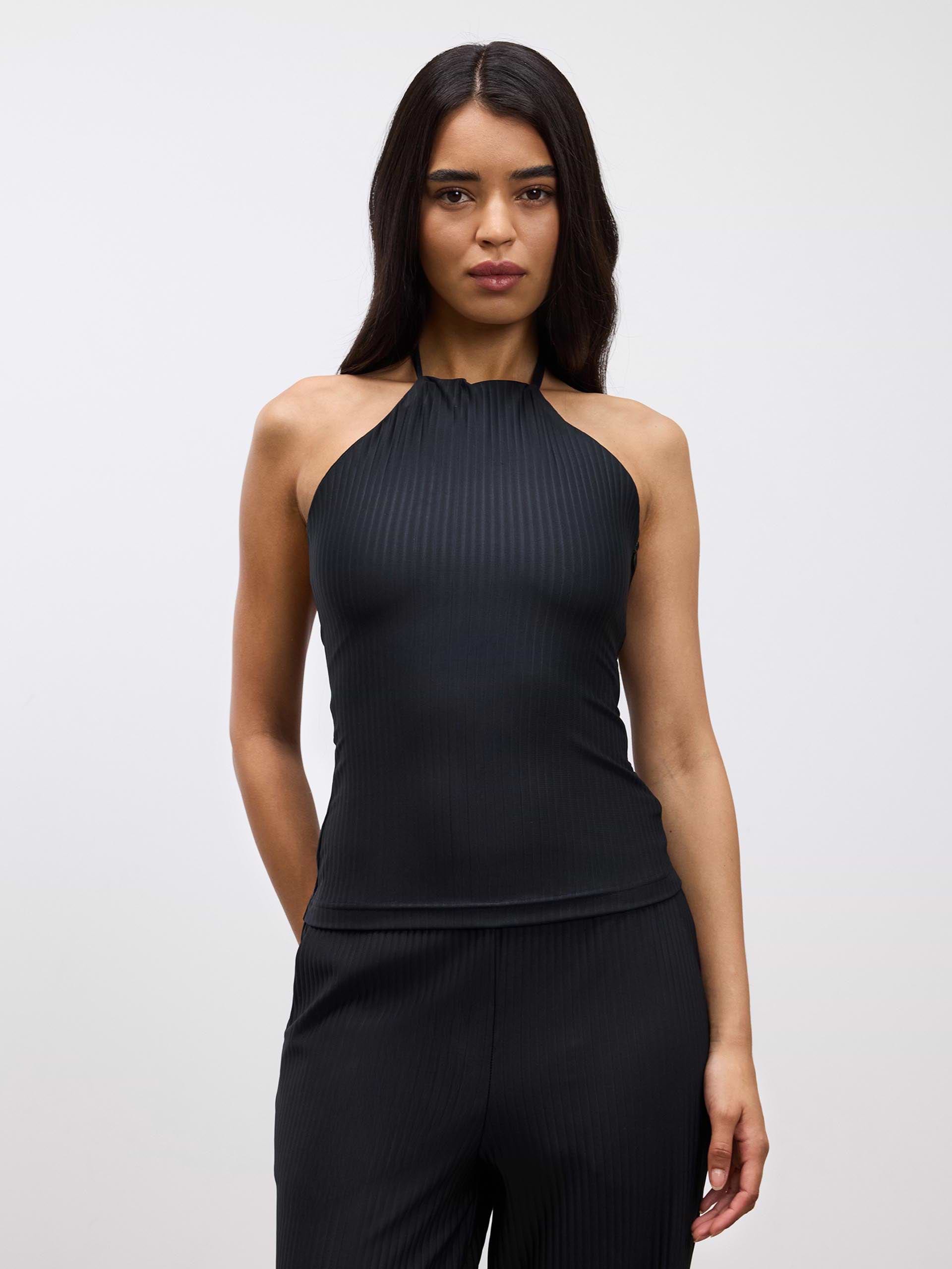 Womens Pleated Halter Top in Black