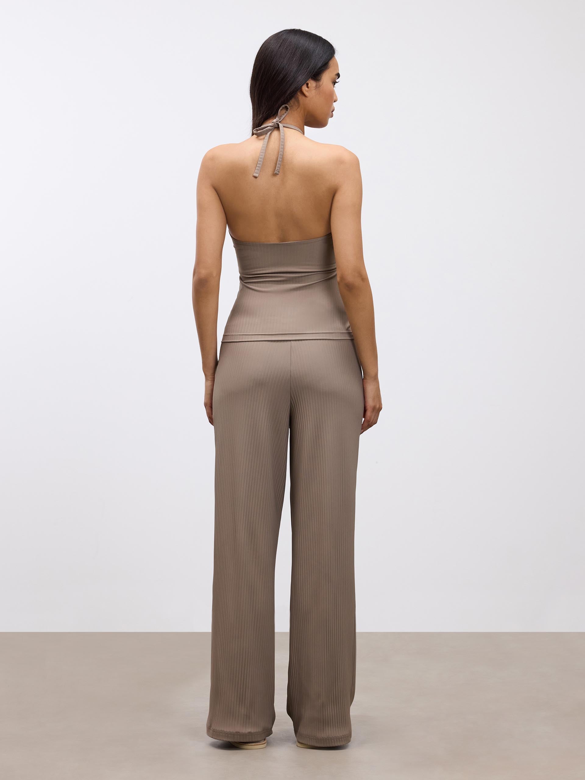 Womens Pleated Halter Top in Taupe
