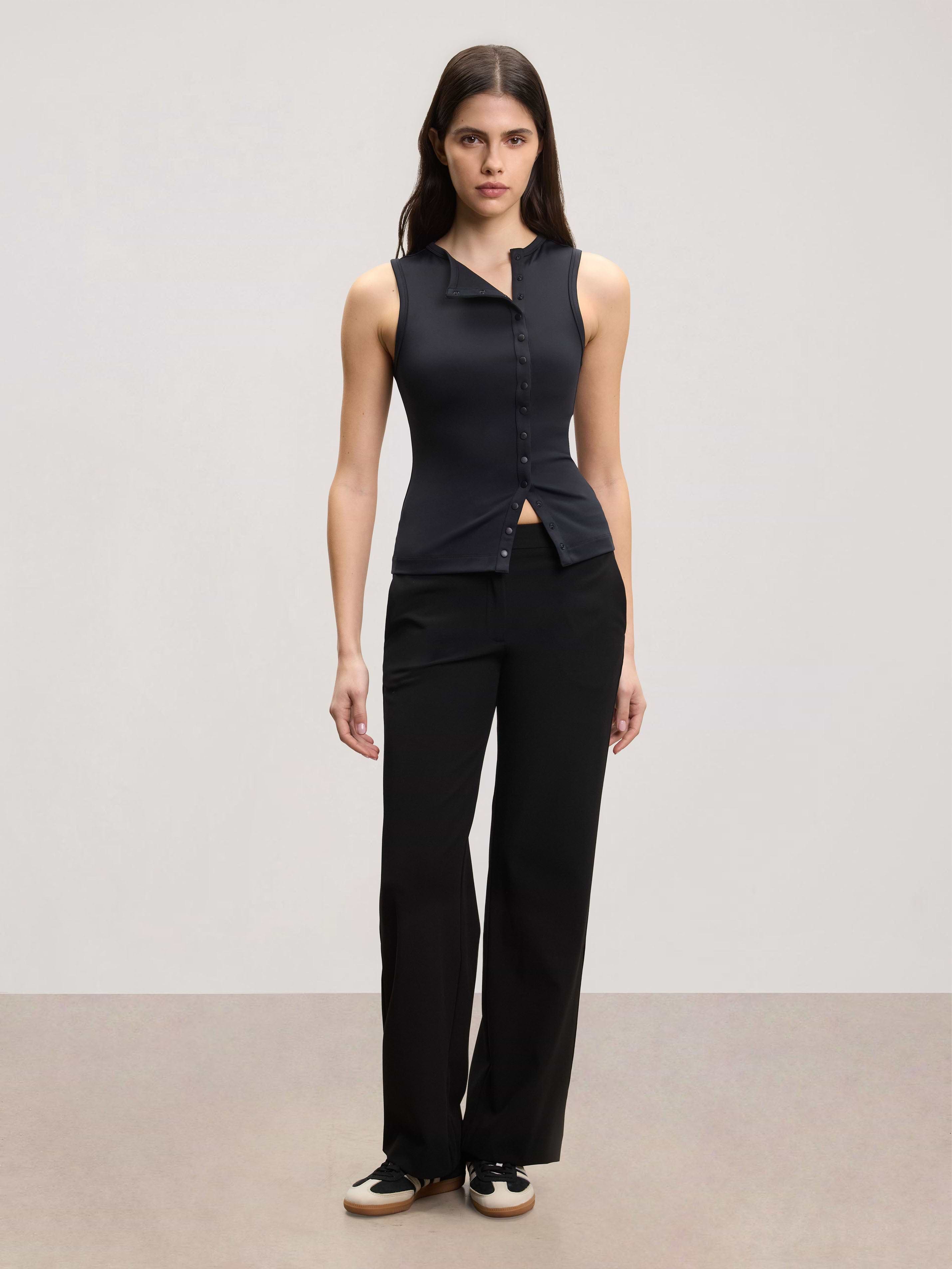 Womens Popper Vest Top in Black