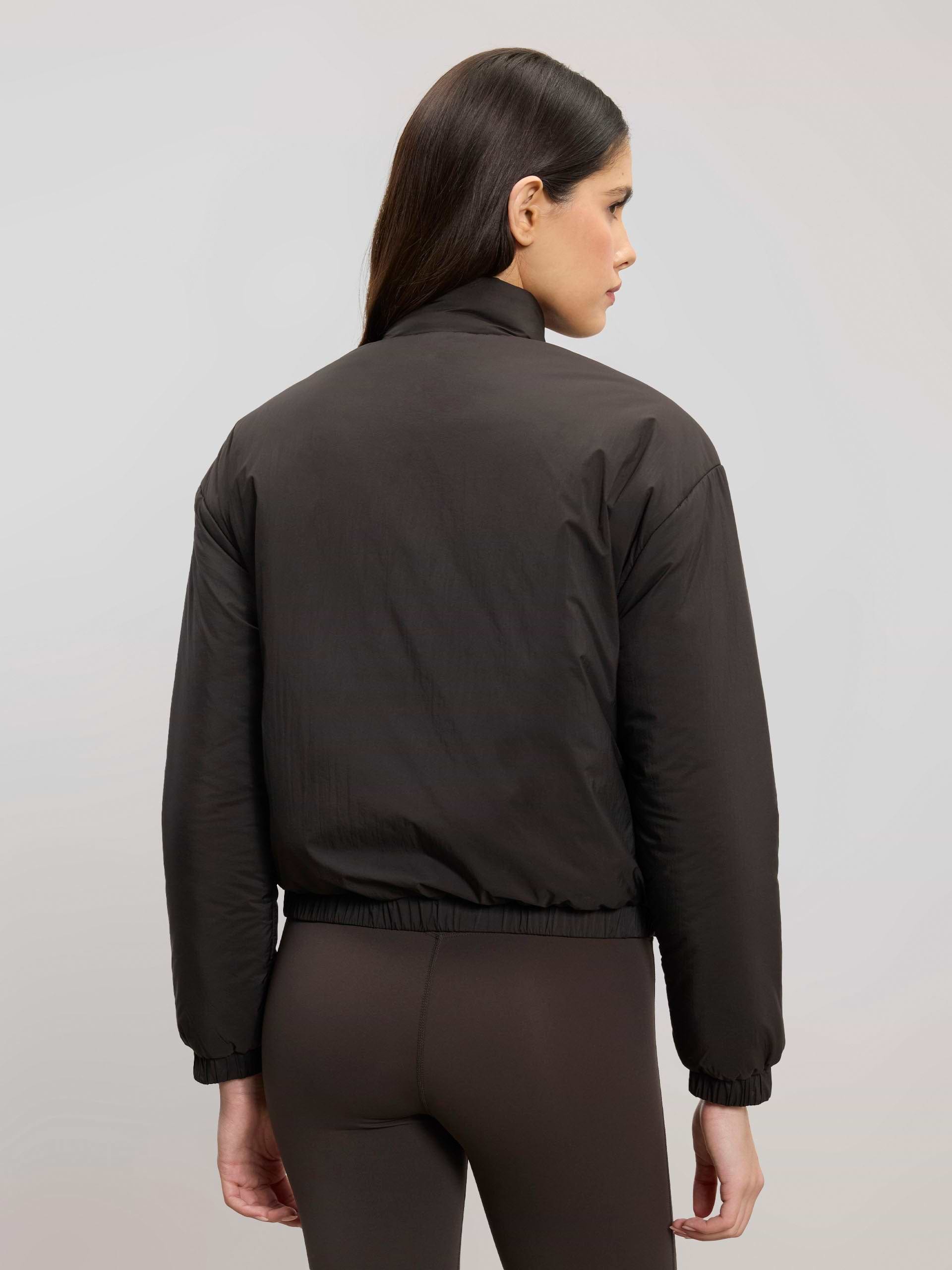 Womens Relaxed Reversible Funnel Neck Jacket in Brown And Black