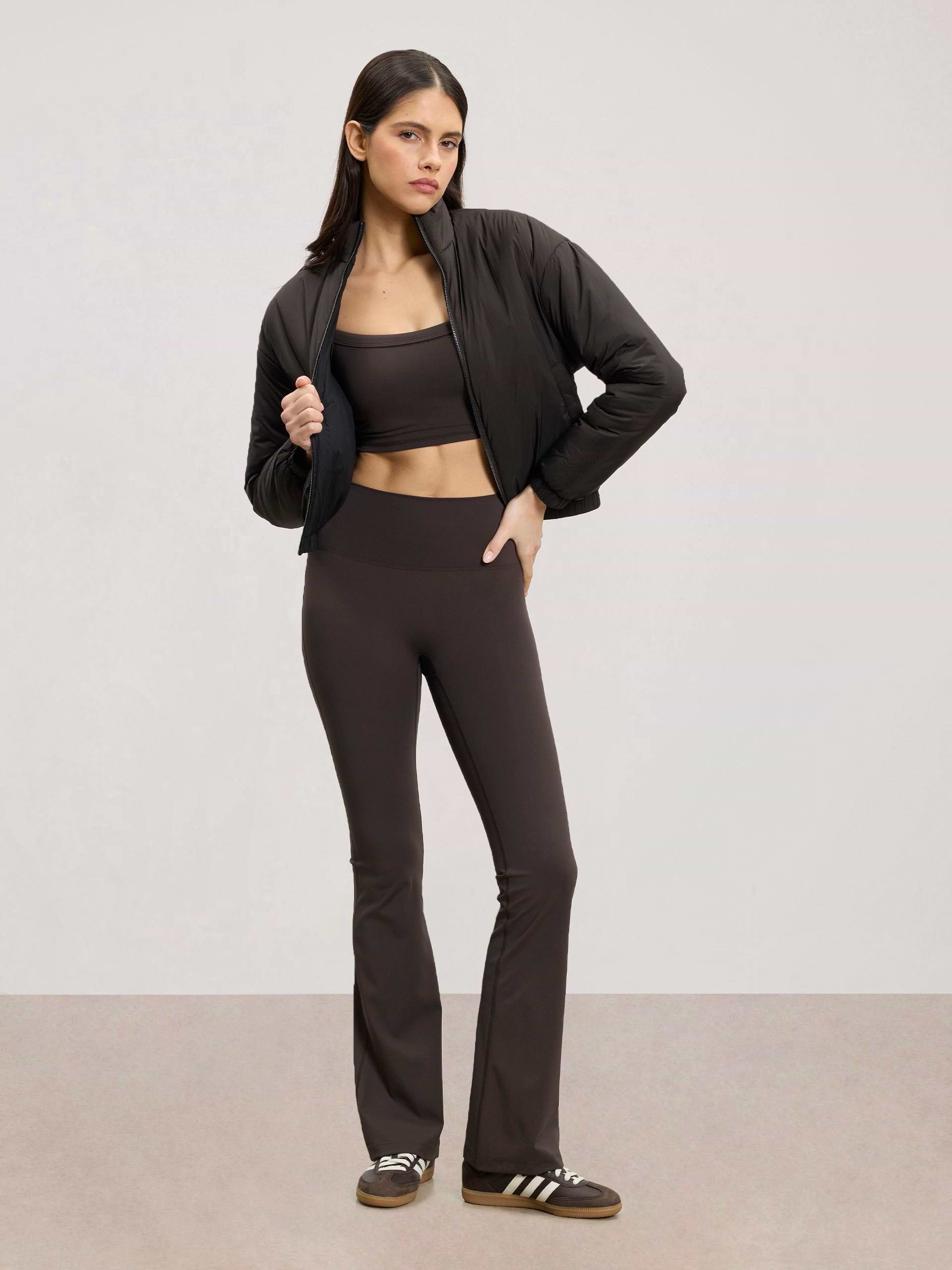 Womens Relaxed Reversible Funnel Neck Jacket in Brown And Black