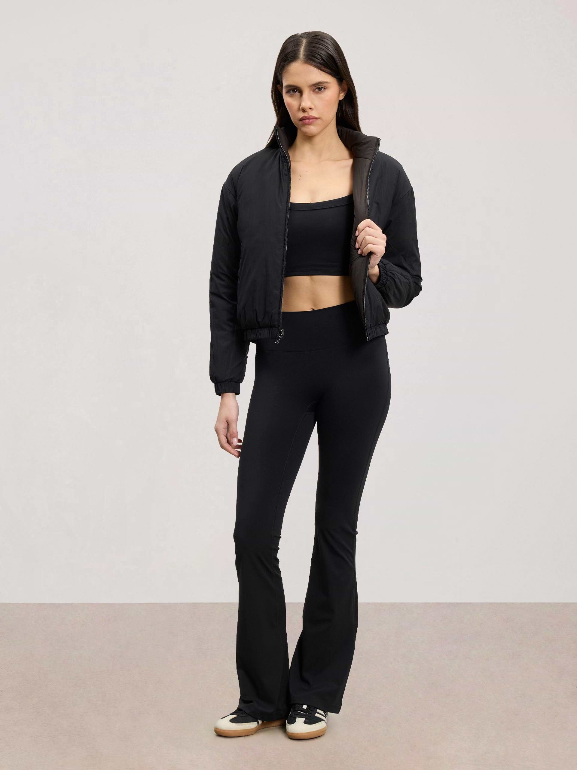 Womens Relaxed Reversible Funnel Neck Jacket in Brown And Black