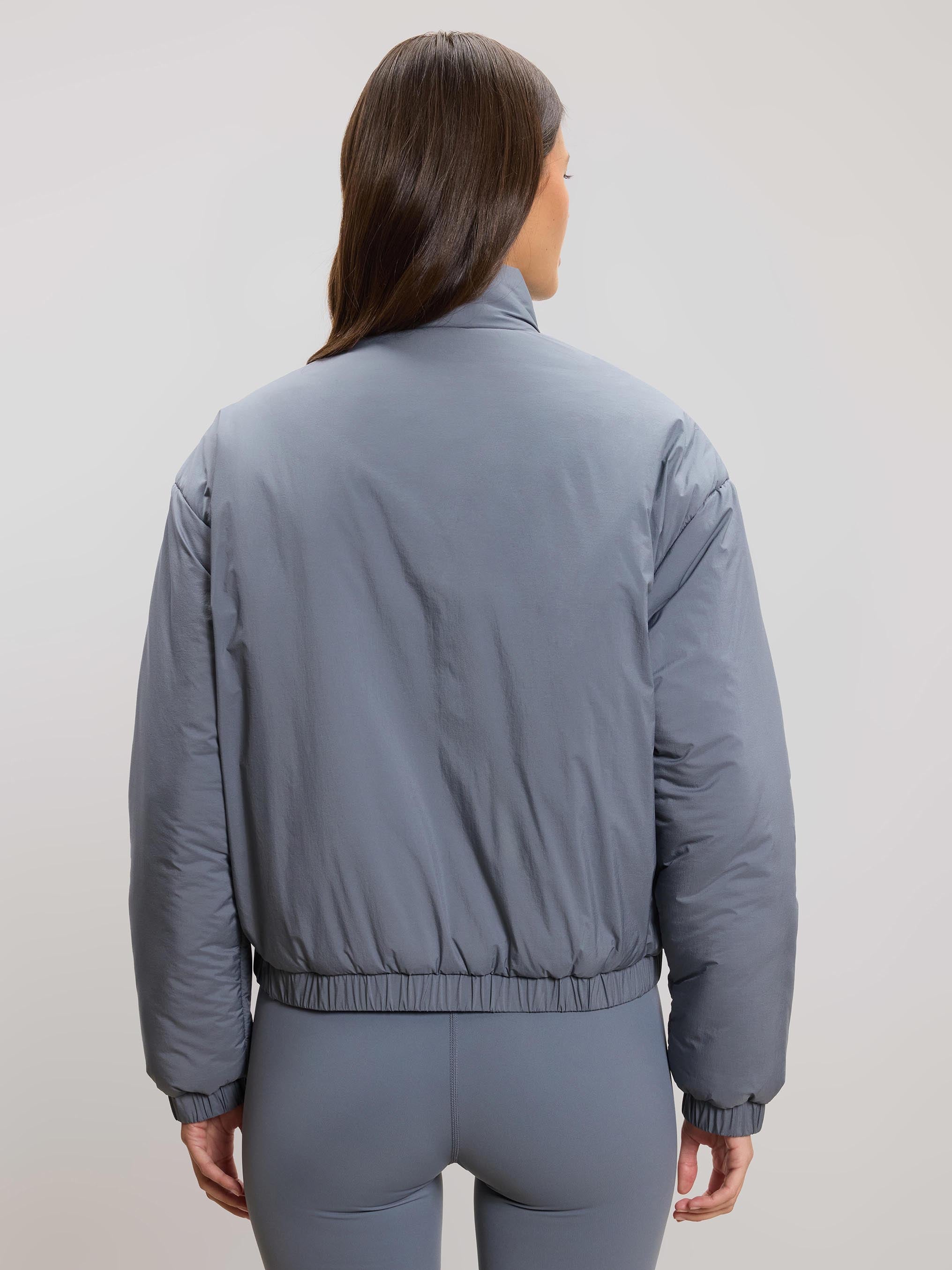 Womens Relaxed Reversible Funnel Neck Jacket in Dove Blue And Navy