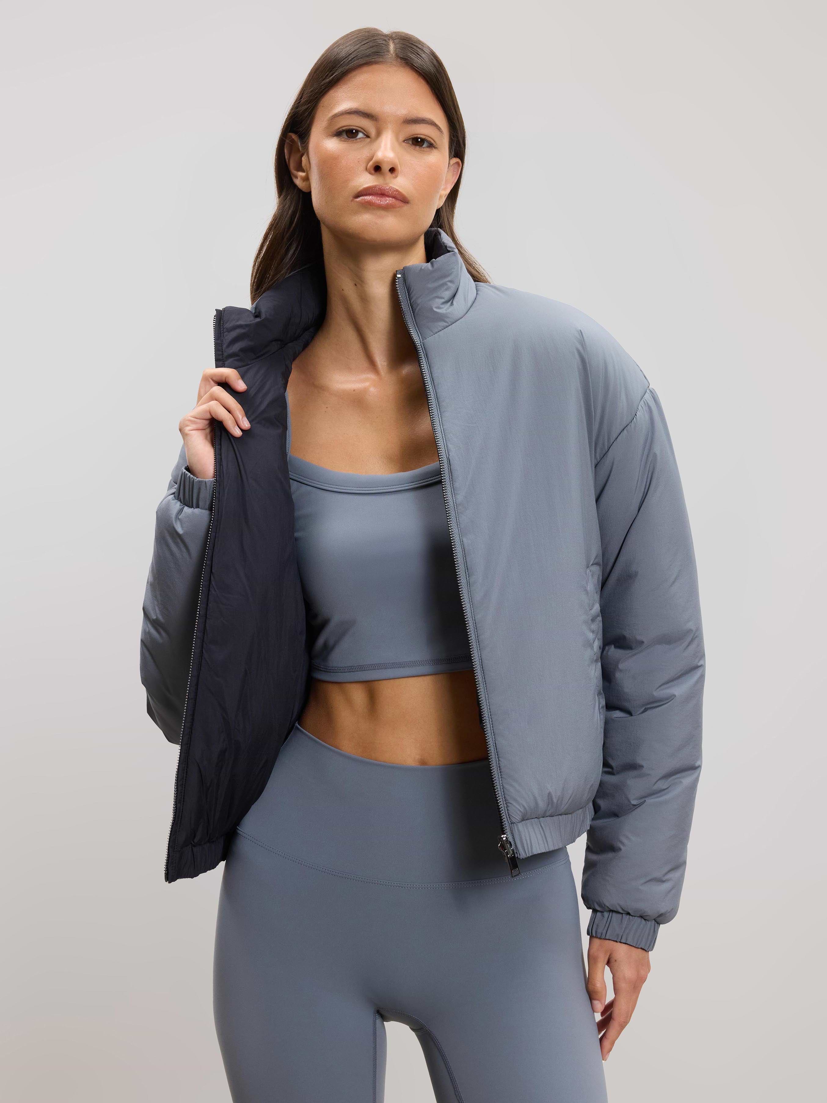 Womens Relaxed Reversible Funnel Neck Jacket in Dove Blue And Navy