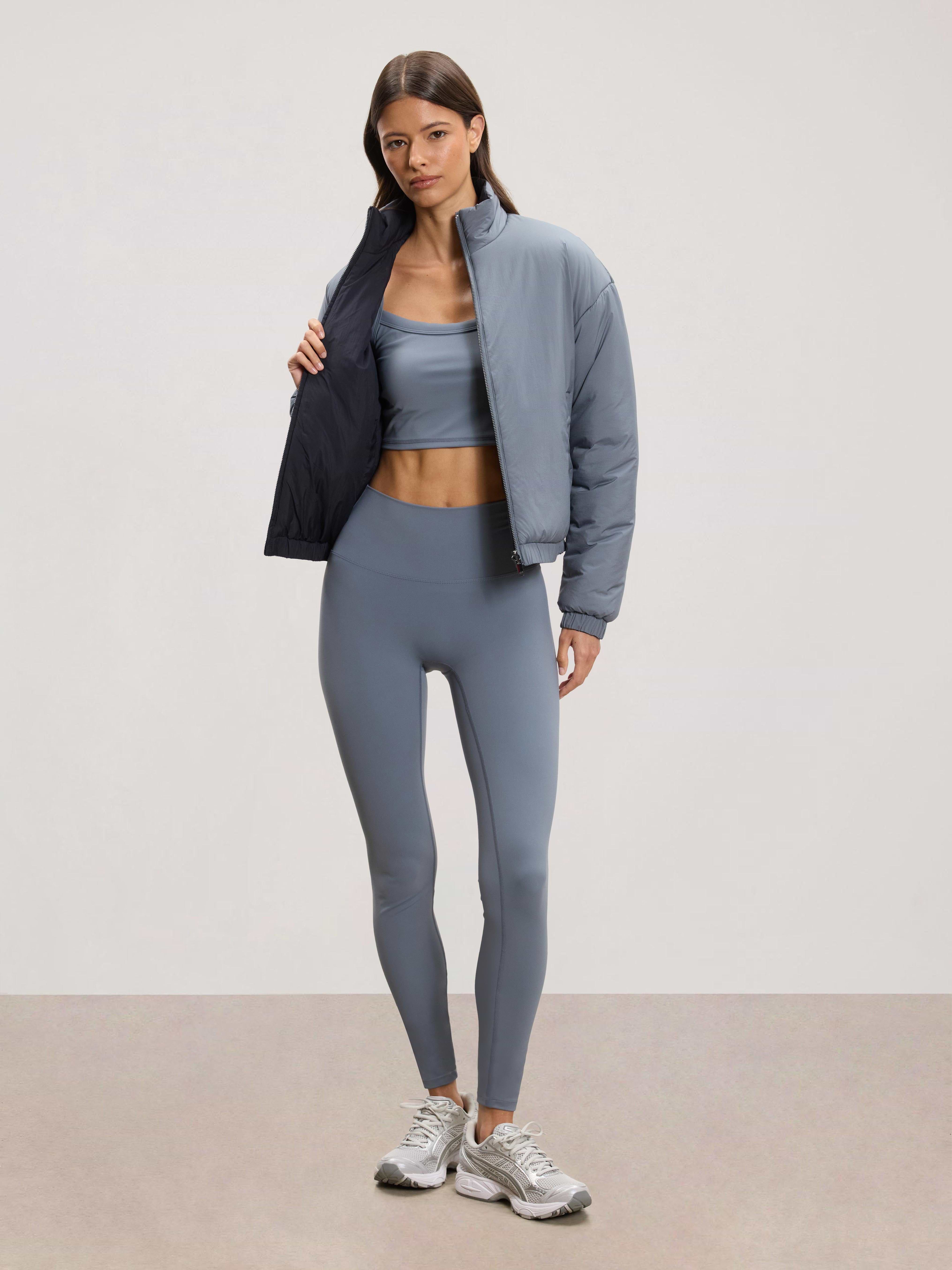 Womens Relaxed Reversible Funnel Neck Jacket in Dove Blue And Navy