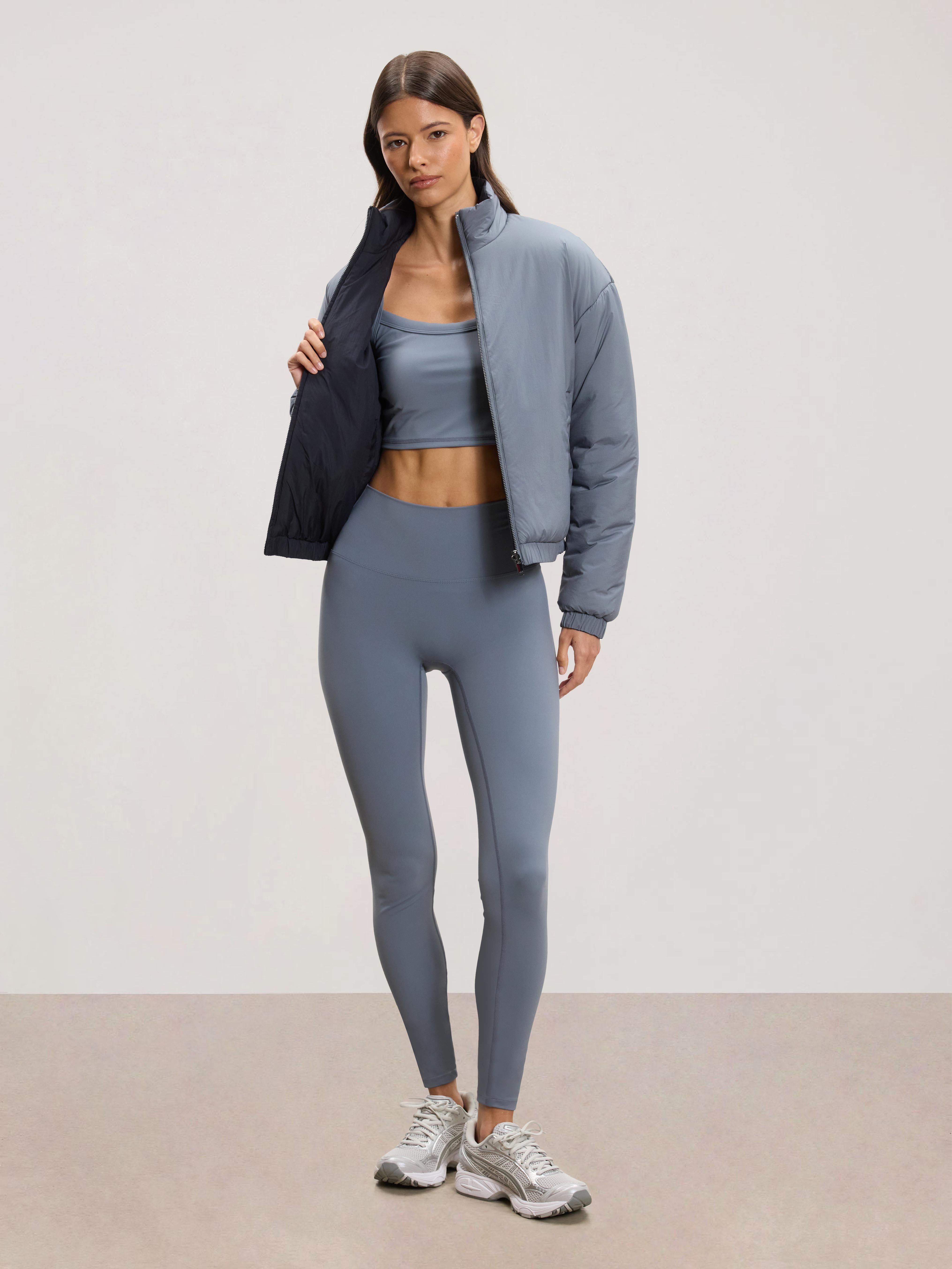 Womens Relaxed Reversible Funnel Neck Jacket in Dove Blue And Navy