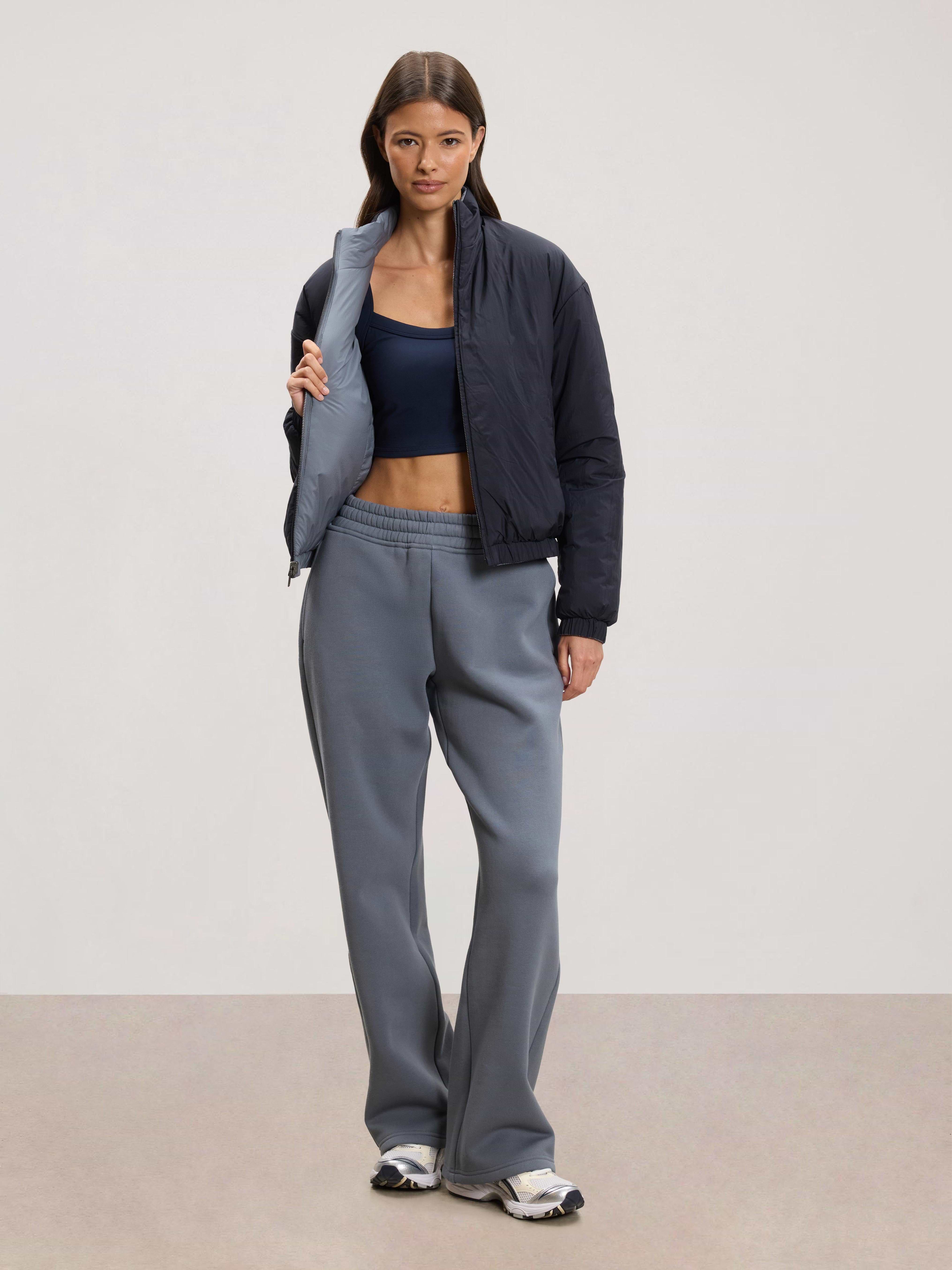 Womens Relaxed Reversible Funnel Neck Jacket in Dove Blue And Navy
