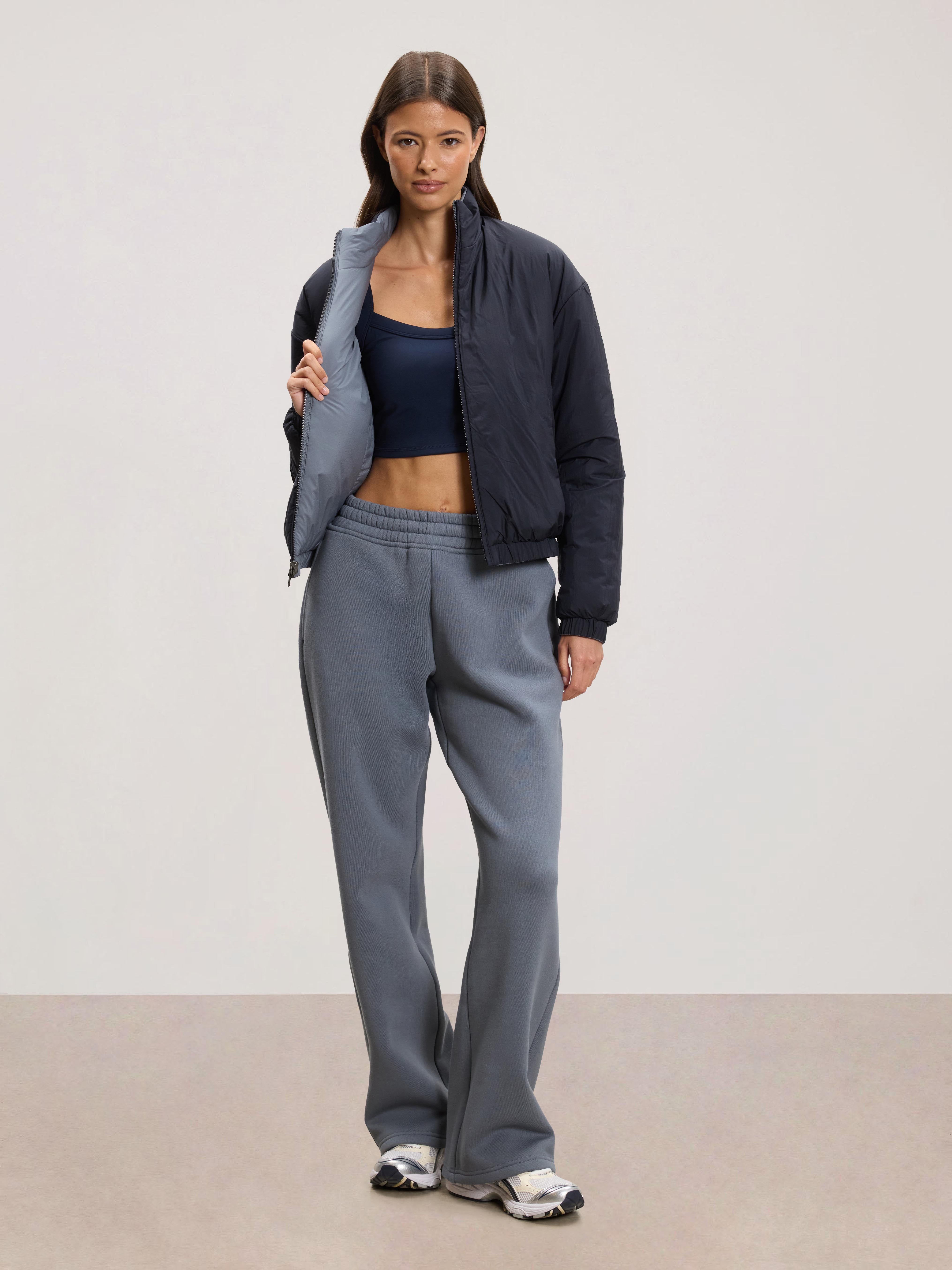 Womens Relaxed Reversible Funnel Neck Jacket in Dove Blue And Navy