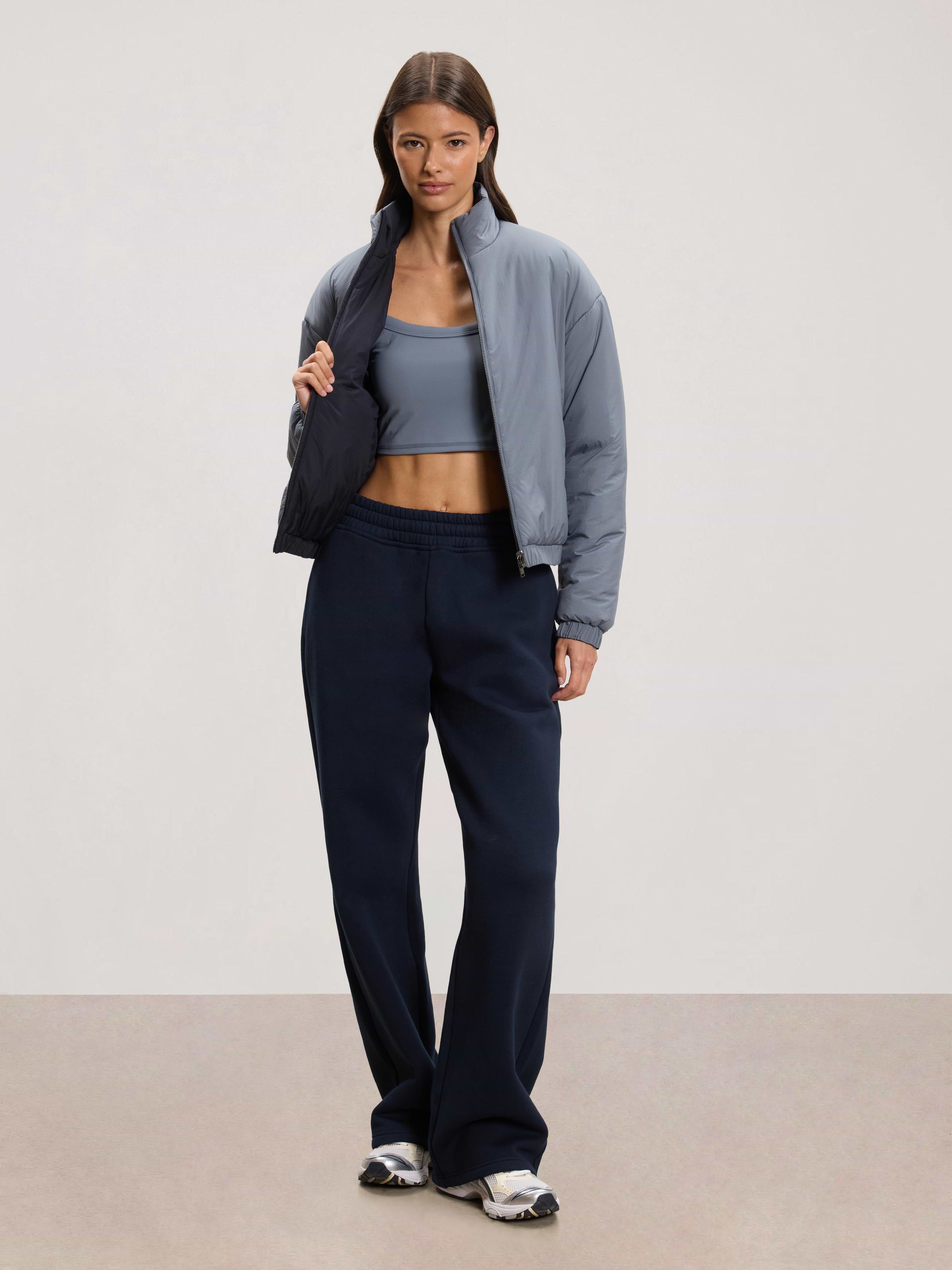 Womens Relaxed Reversible Funnel Neck Jacket in Dove Blue And Navy