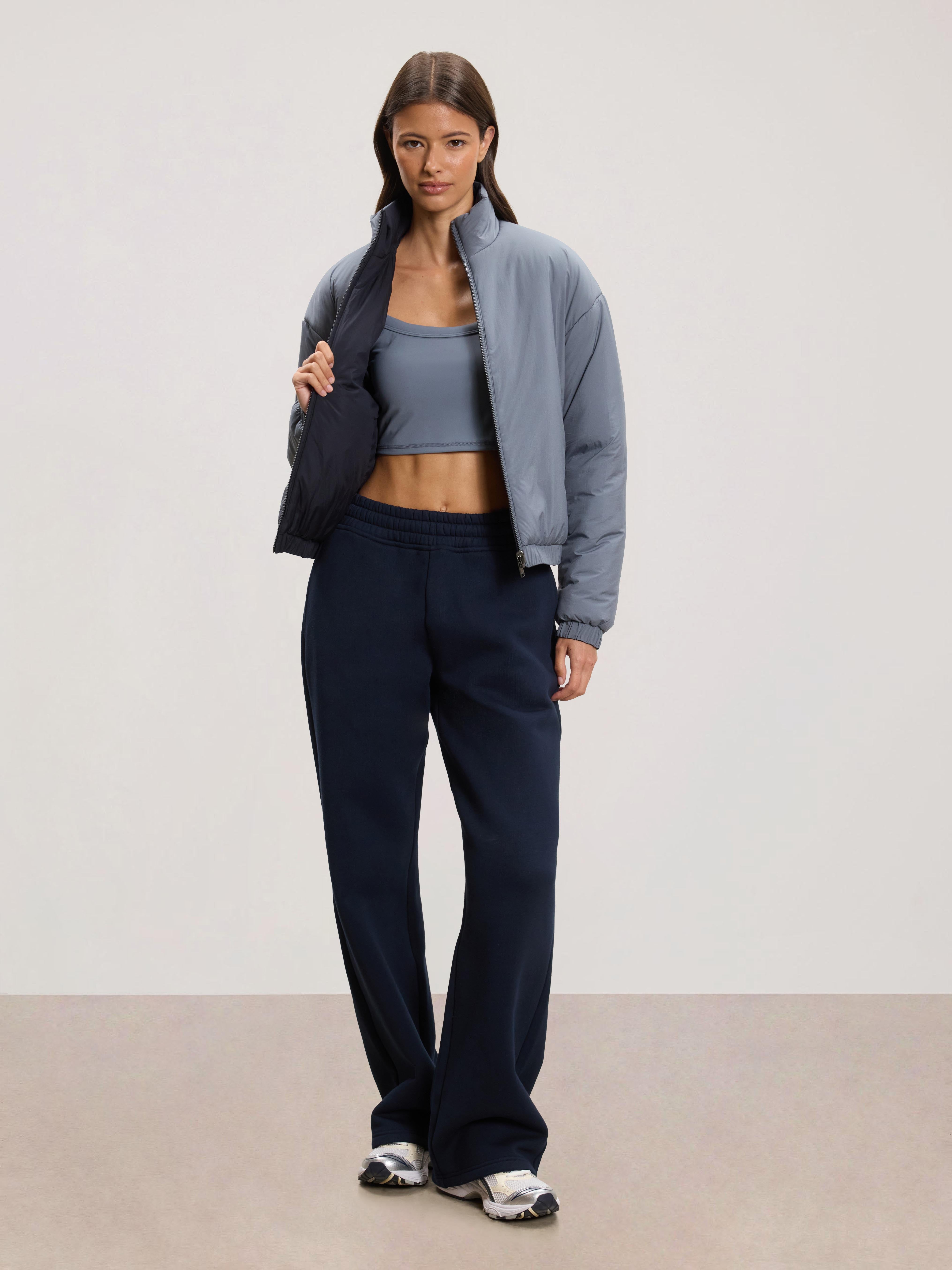 Womens Relaxed Reversible Funnel Neck Jacket in Dove Blue And Navy