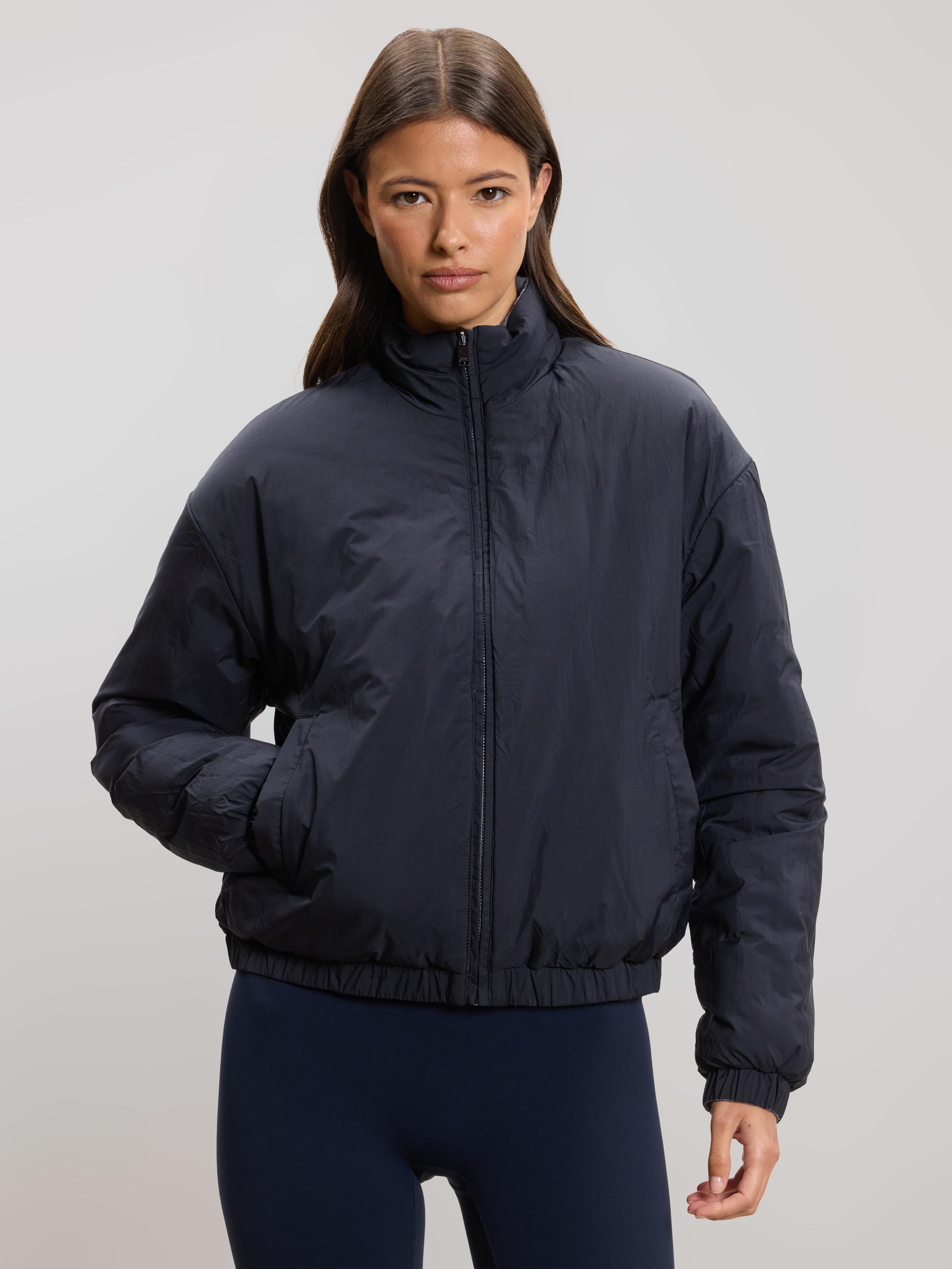 Womens Relaxed Reversible Funnel Neck Jacket in Dove Blue And Navy