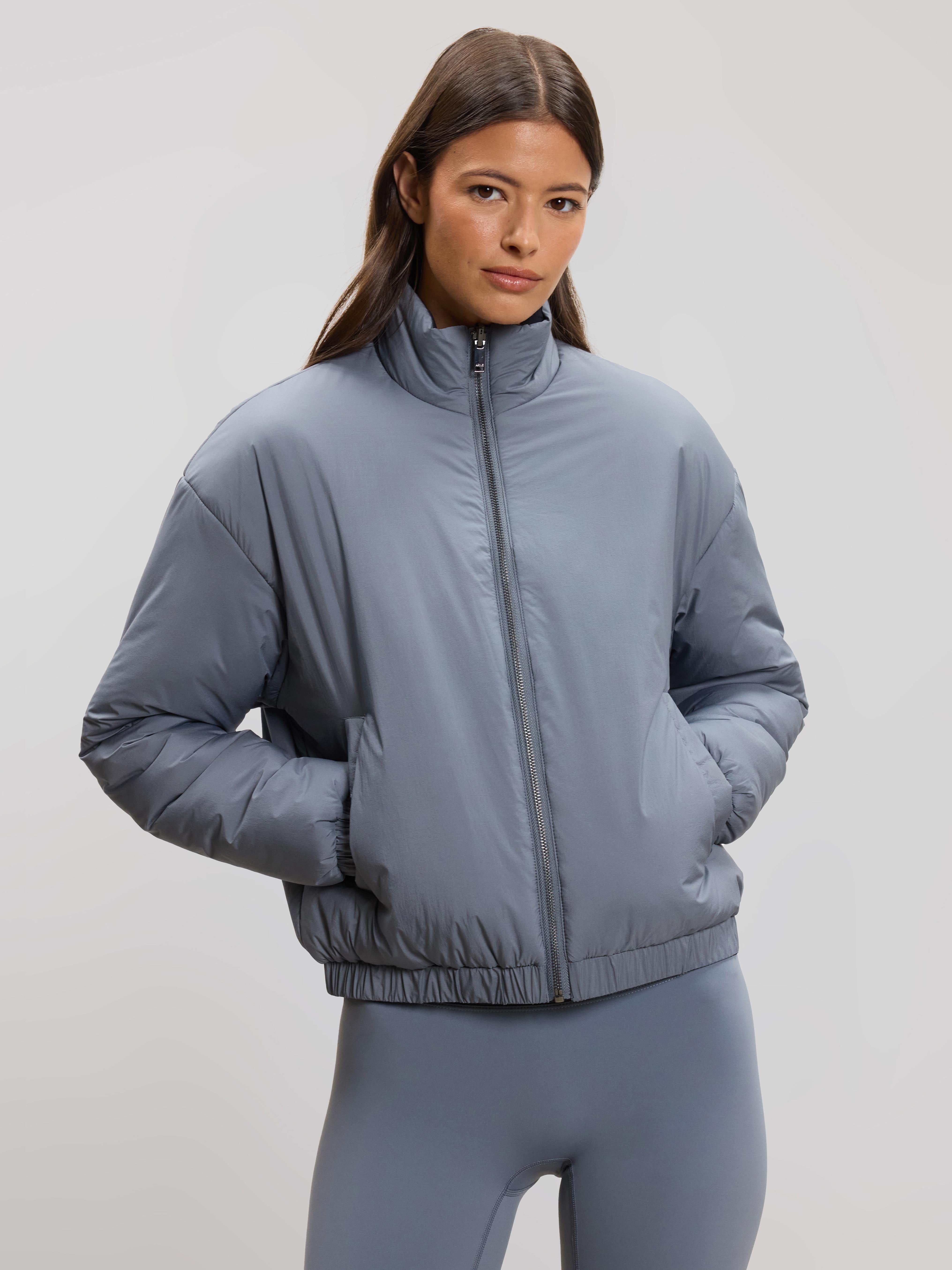 Womens Relaxed Reversible Funnel Neck Jacket in Dove Blue And Navy