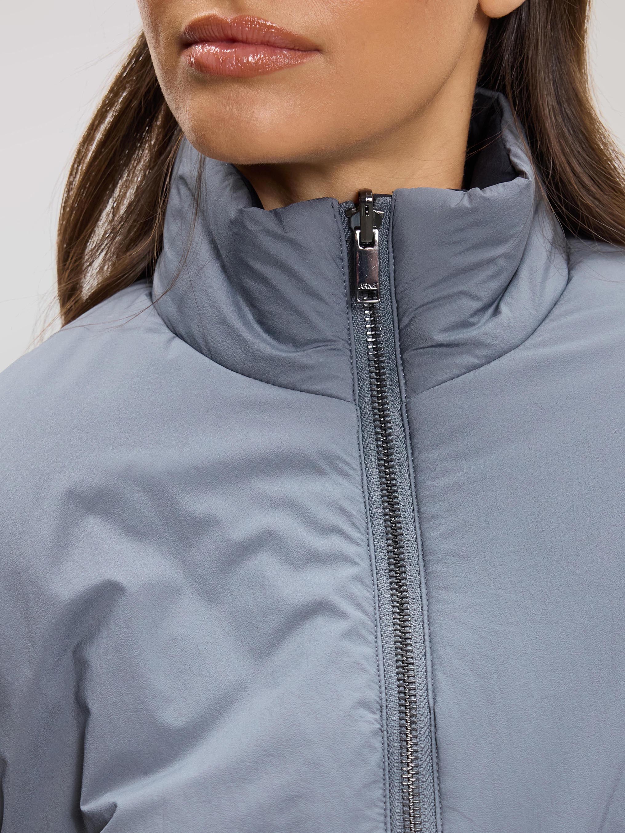 Womens Relaxed Reversible Funnel Neck Jacket in Dove Blue And Navy