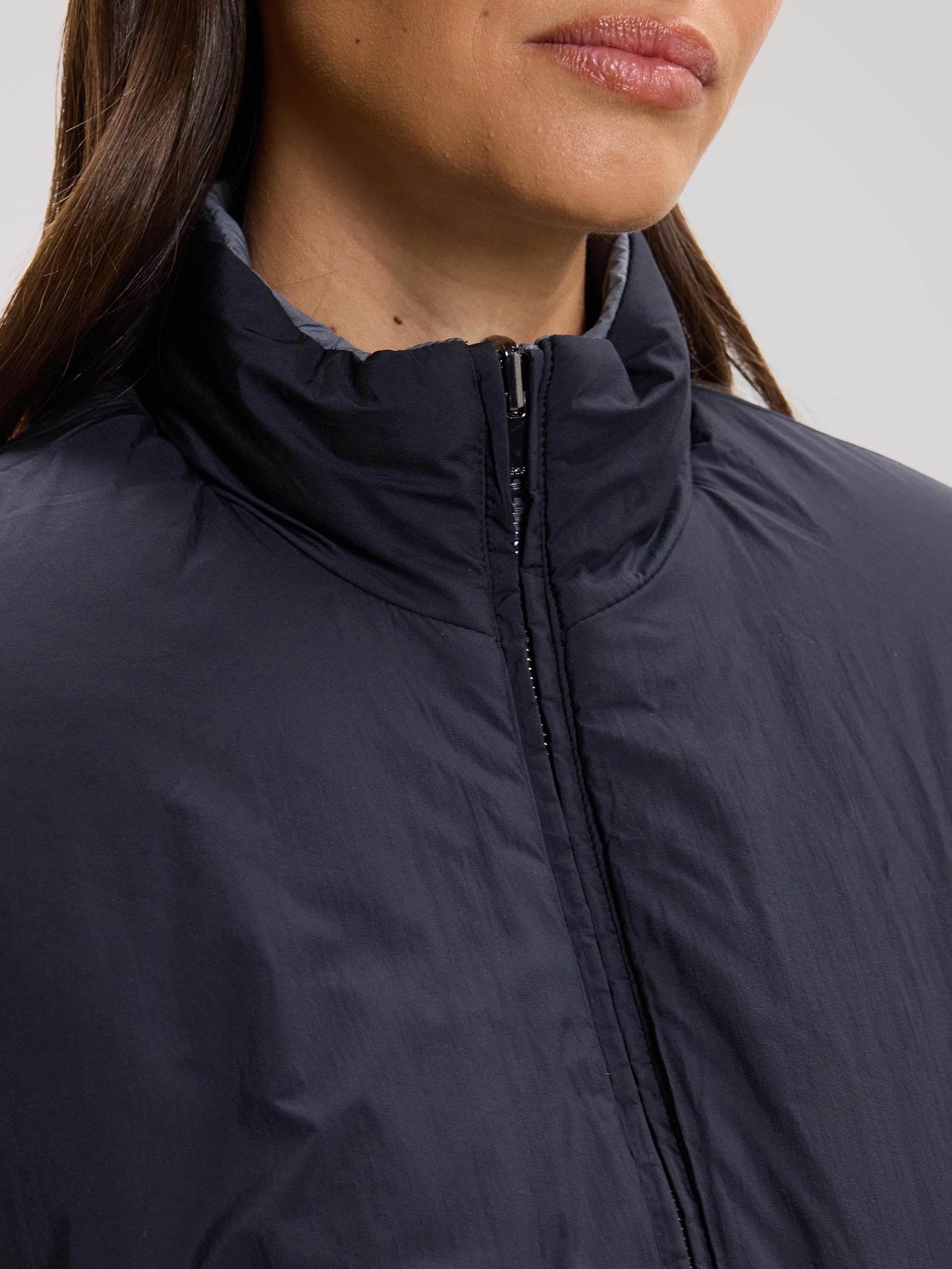 Womens Relaxed Reversible Funnel Neck Jacket in Dove Blue And Navy