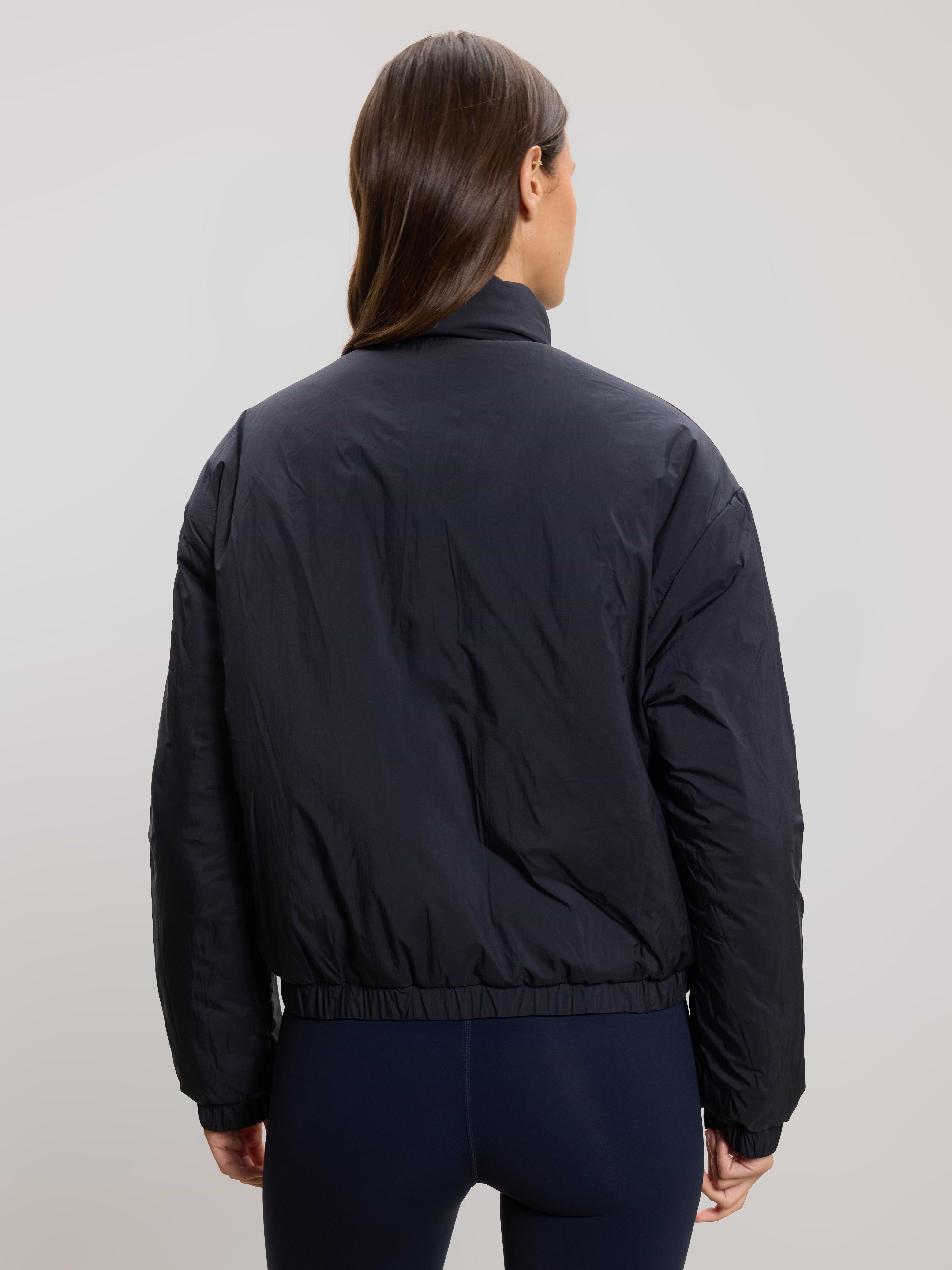 Womens Relaxed Reversible Funnel Neck Jacket in Dove Blue And Navy