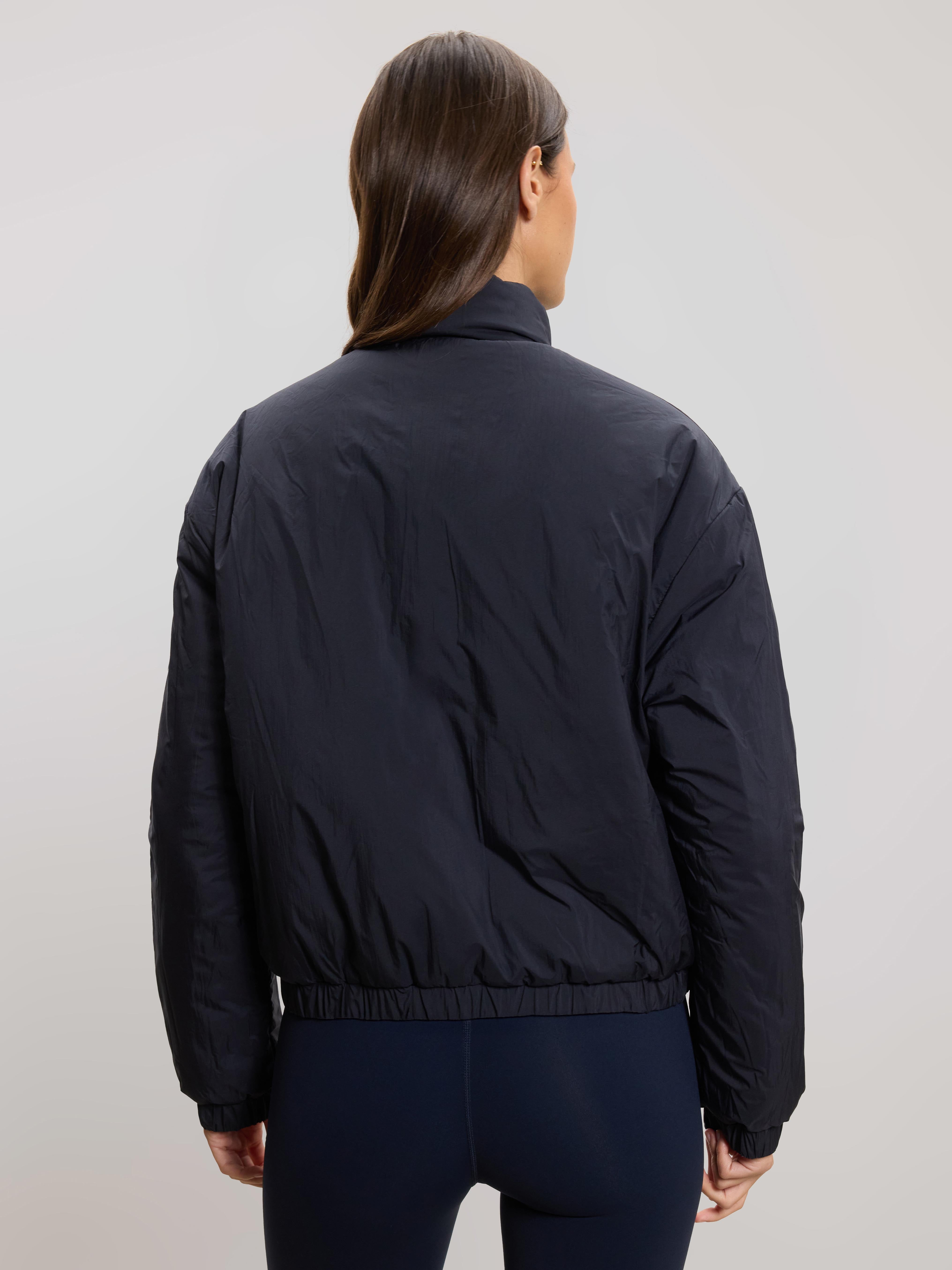 Womens Relaxed Reversible Funnel Neck Jacket in Dove Blue And Navy